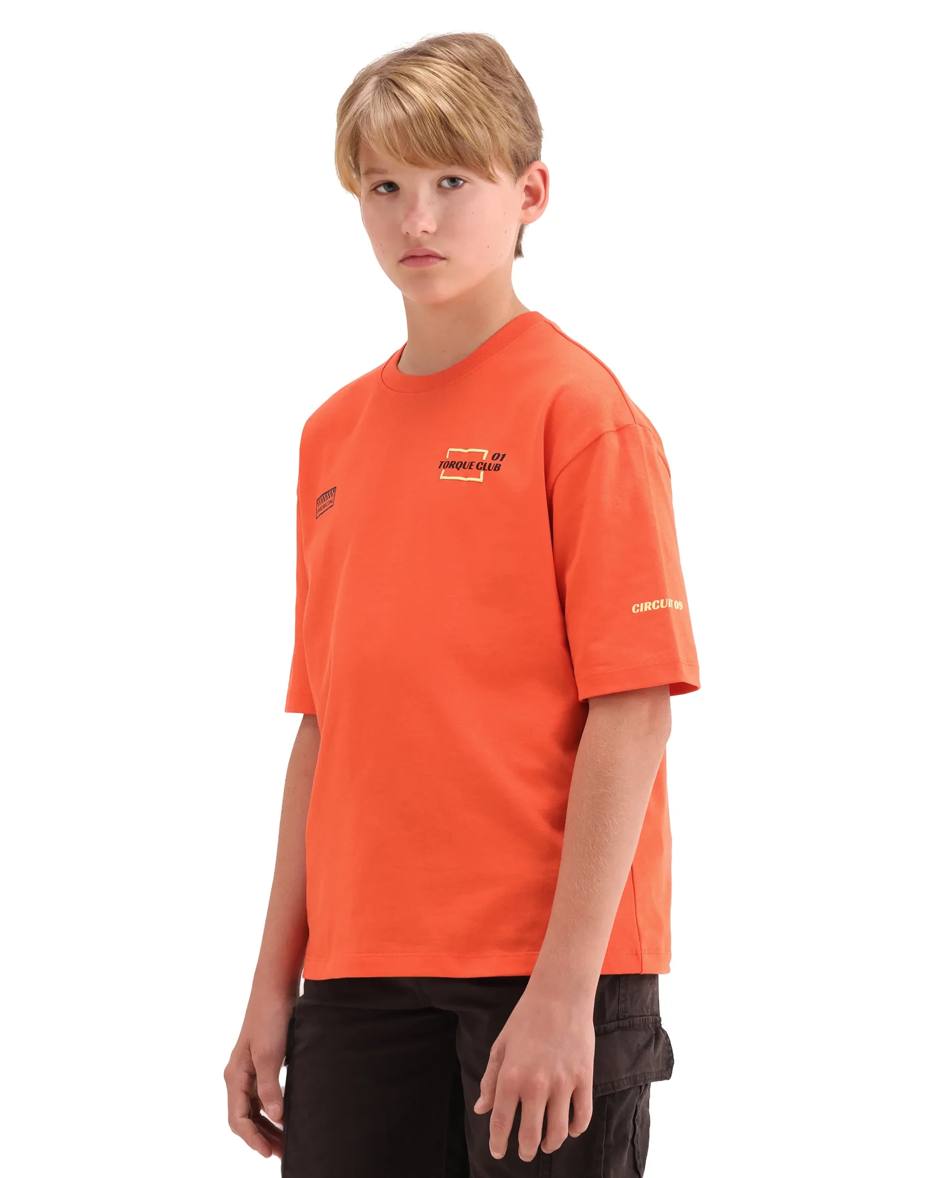 Rare Ones Kids Pite Orange Cotton Pull-On Closure Puff Print Oversized Fit T-Shirt - Image 6