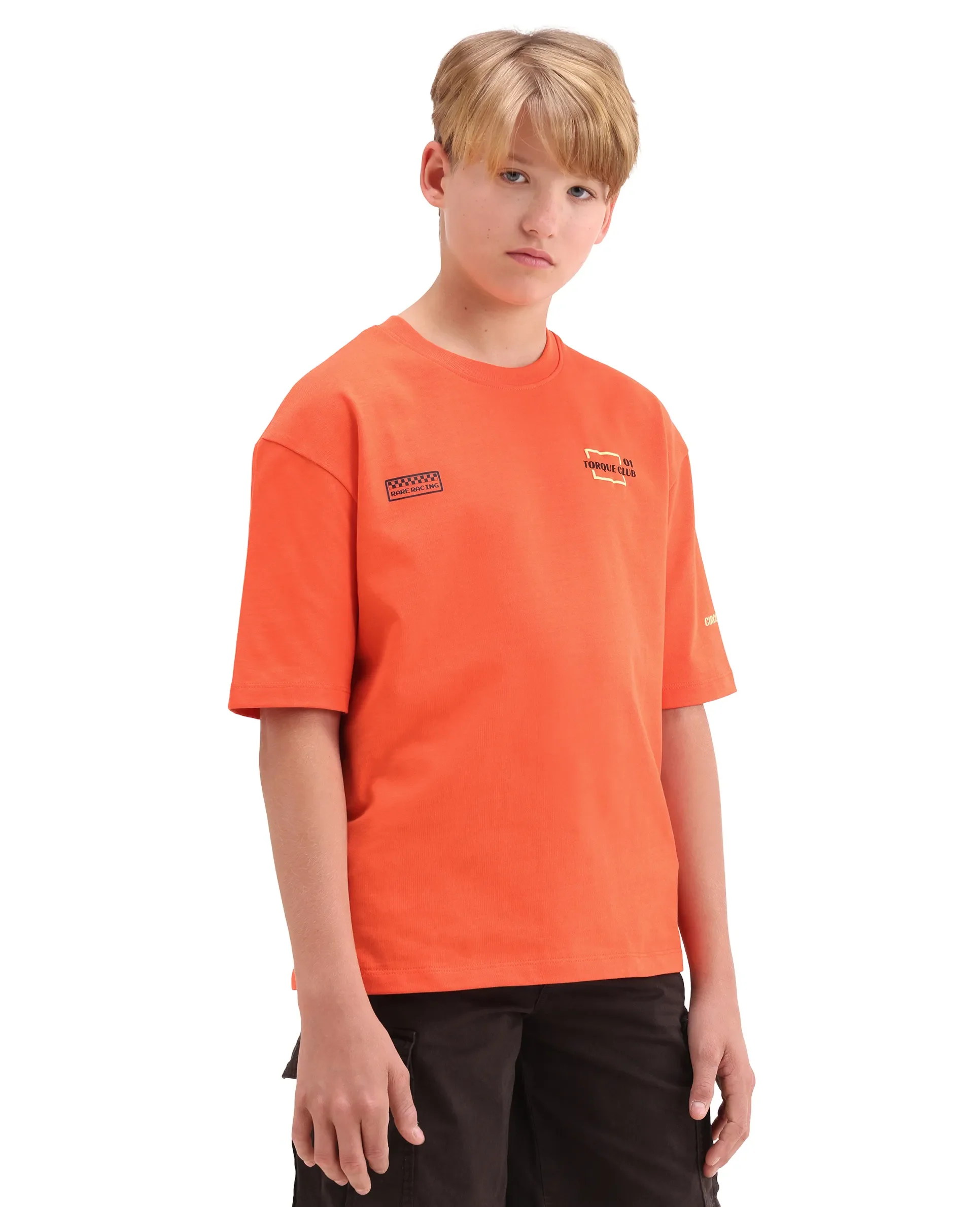 Rare Ones Kids Pite Orange Cotton Pull-On Closure Puff Print Oversized Fit T-Shirt - Image 7