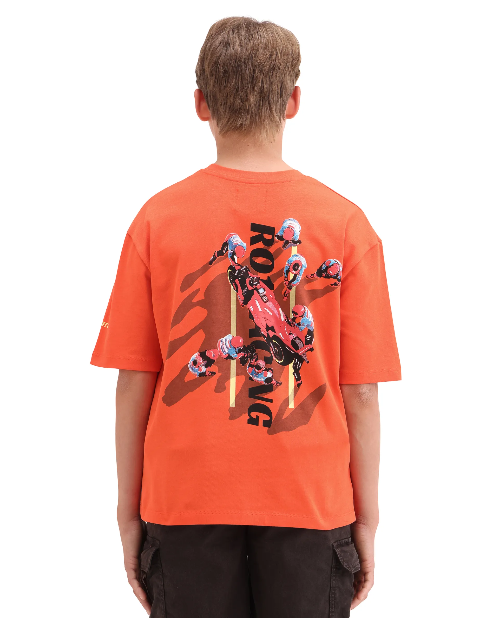 Rare Ones Kids Pite Orange Cotton Pull-On Closure Puff Print Oversized Fit T-Shirt - Image 8