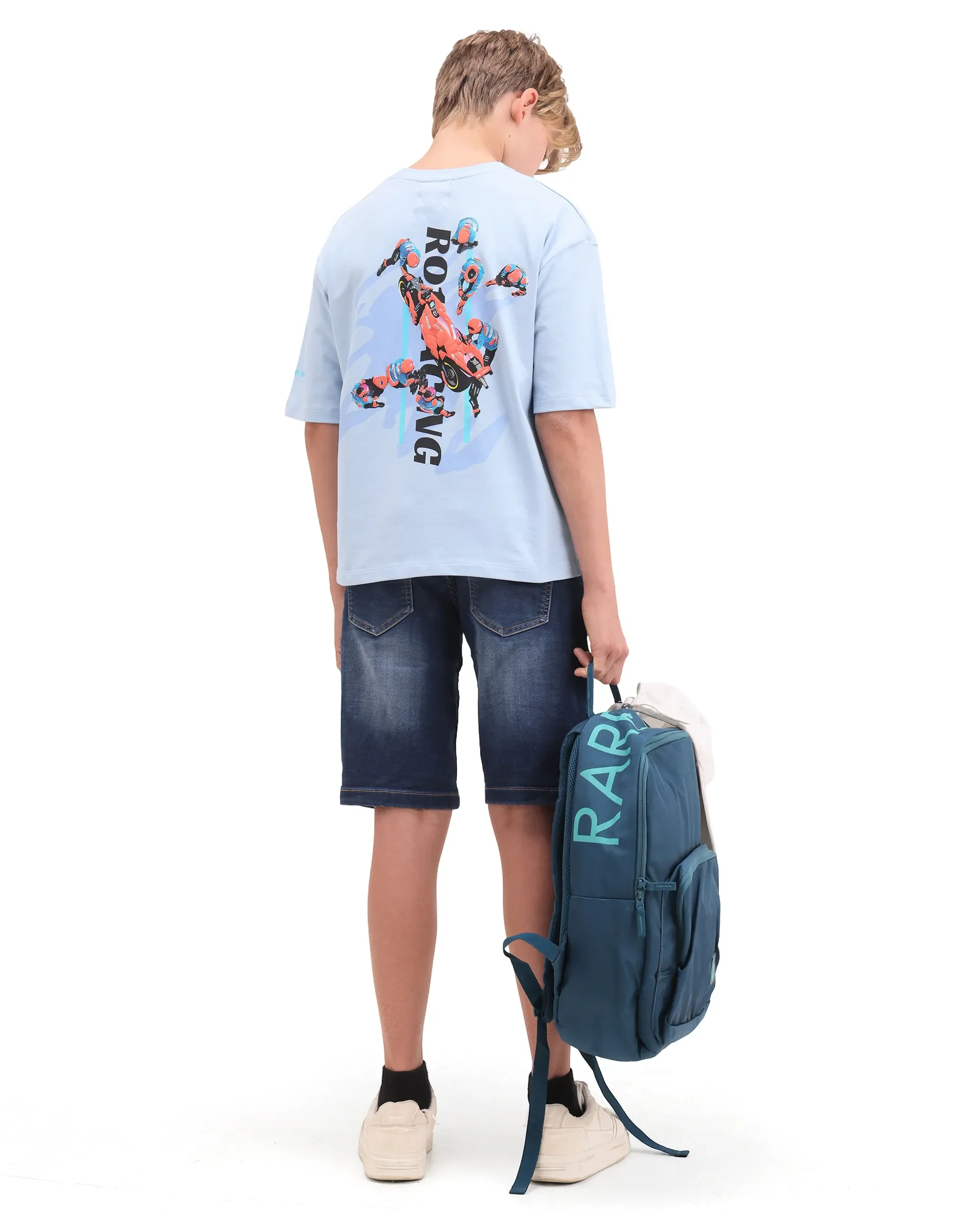 Rare Ones Kids Pite Pastel Blue Cotton Pull-On Closure Puff Print Oversized Fit T-Shirt - Image 2