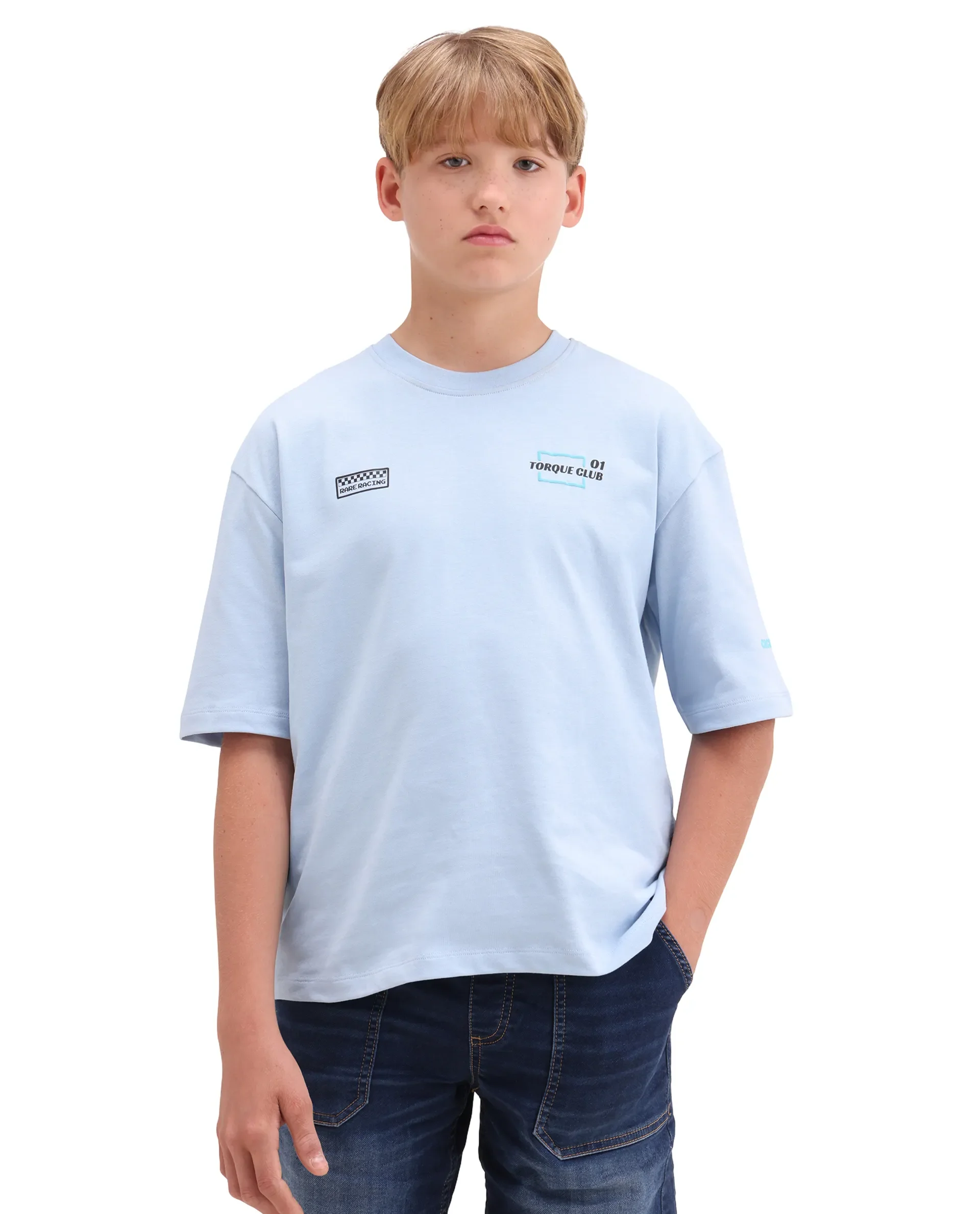 Rare Ones Kids Pite Pastel Blue Cotton Pull-On Closure Puff Print Oversized Fit T-Shirt - Image 3