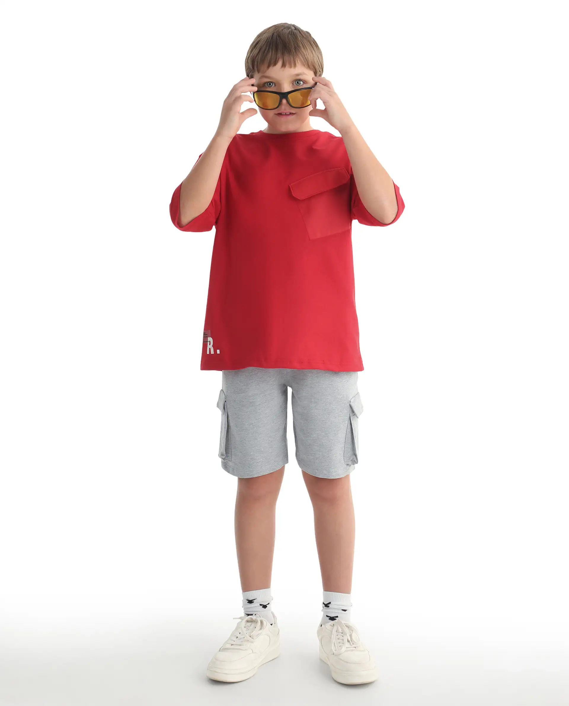 Rare Ones Kids Portz-26 Red Cotton Fabric Pull-On Closure Pigment Print Boxy Fit T-Shirt - Image 2