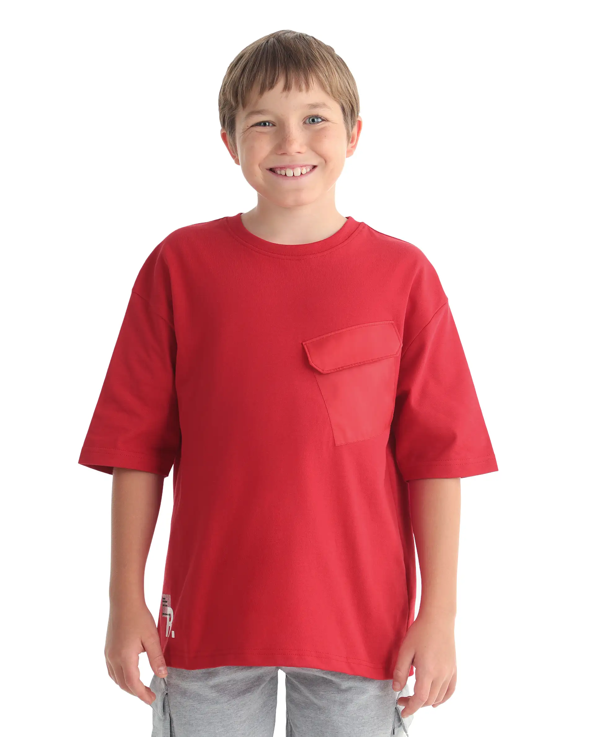 Rare Ones Kids Portz-26 Red Cotton Fabric Pull-On Closure Pigment Print Boxy Fit T-Shirt - Image 3