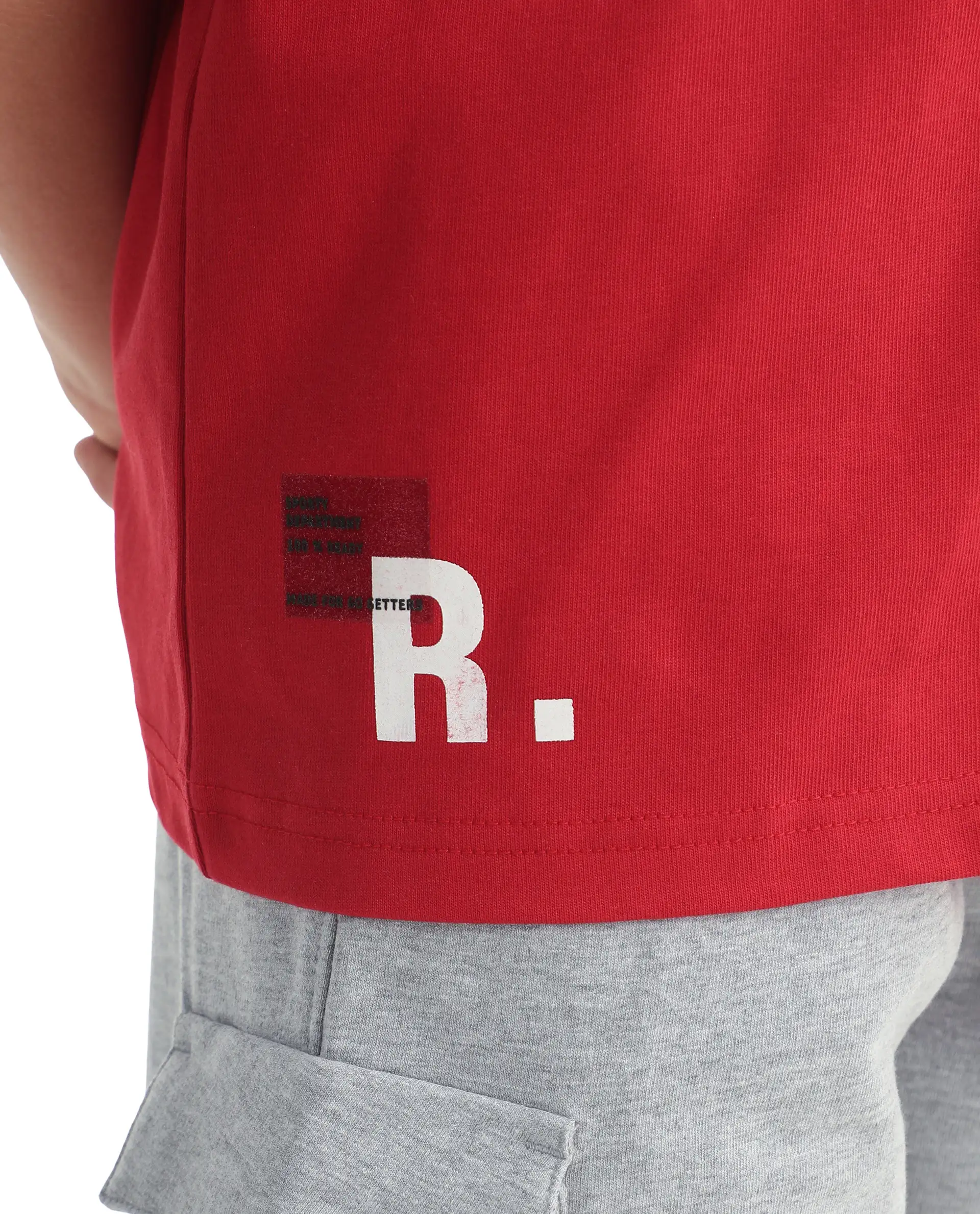 Rare Ones Kids Portz-26 Red Cotton Fabric Pull-On Closure Pigment Print Boxy Fit T-Shirt - Image 4