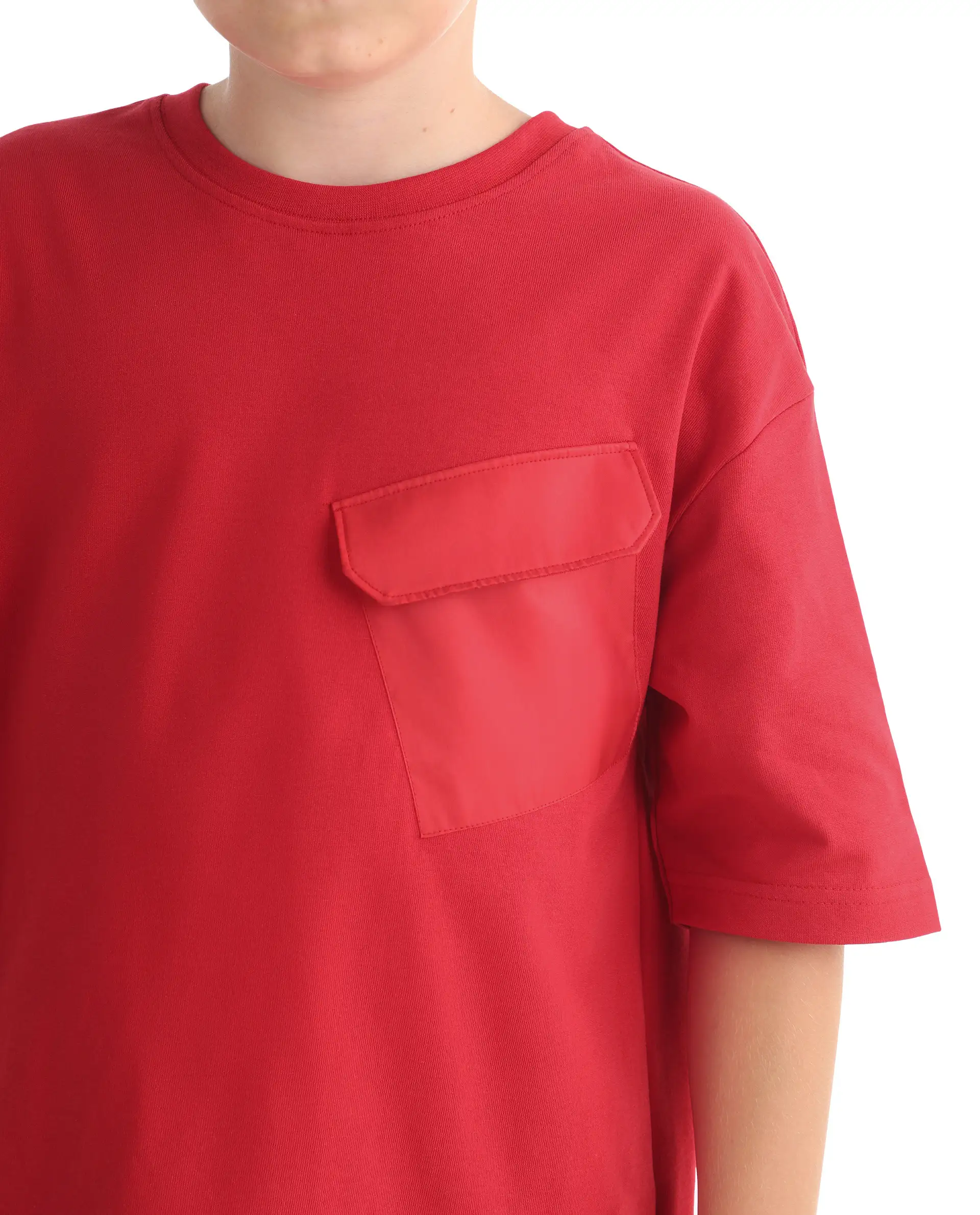 Rare Ones Kids Portz-26 Red Cotton Fabric Pull-On Closure Pigment Print Boxy Fit T-Shirt - Image 5
