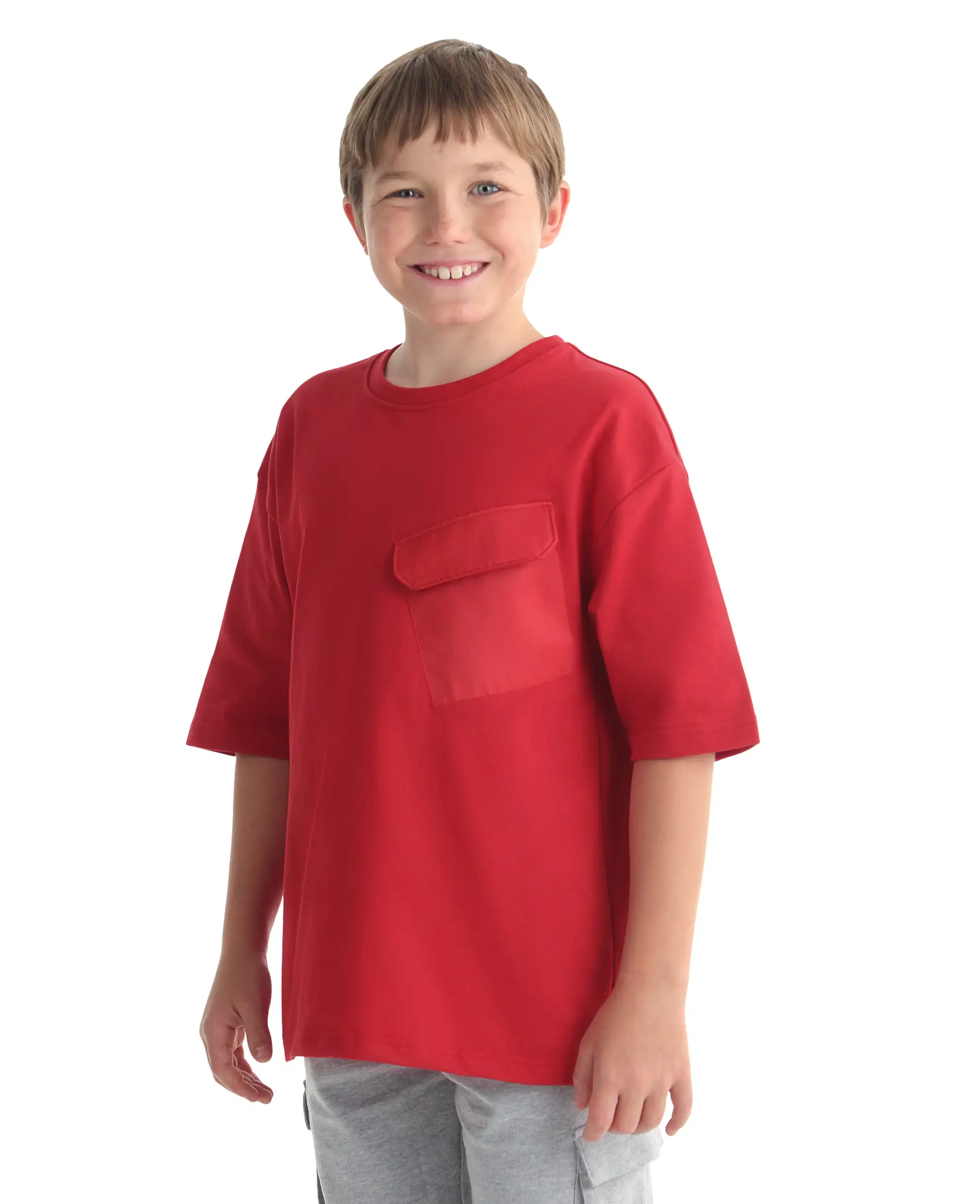 Rare Ones Kids Portz-26 Red Cotton Fabric Pull-On Closure Pigment Print Boxy Fit T-Shirt - Image 6