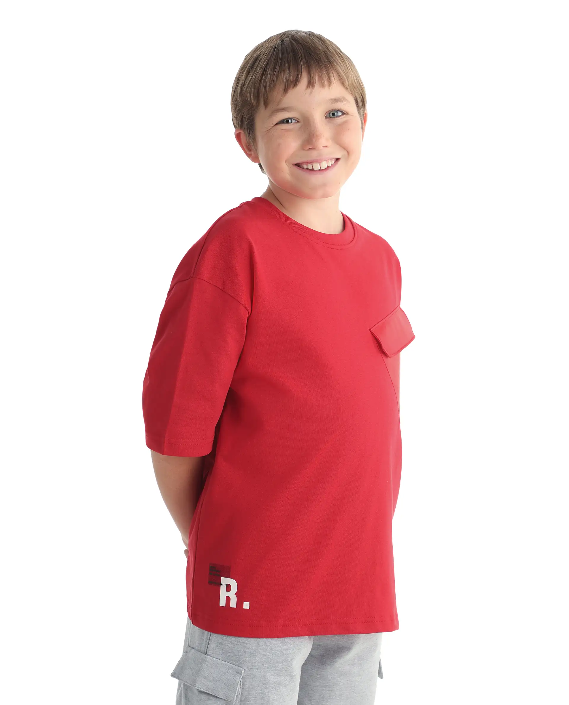 Rare Ones Kids Portz-26 Red Cotton Fabric Pull-On Closure Pigment Print Boxy Fit T-Shirt - Image 7