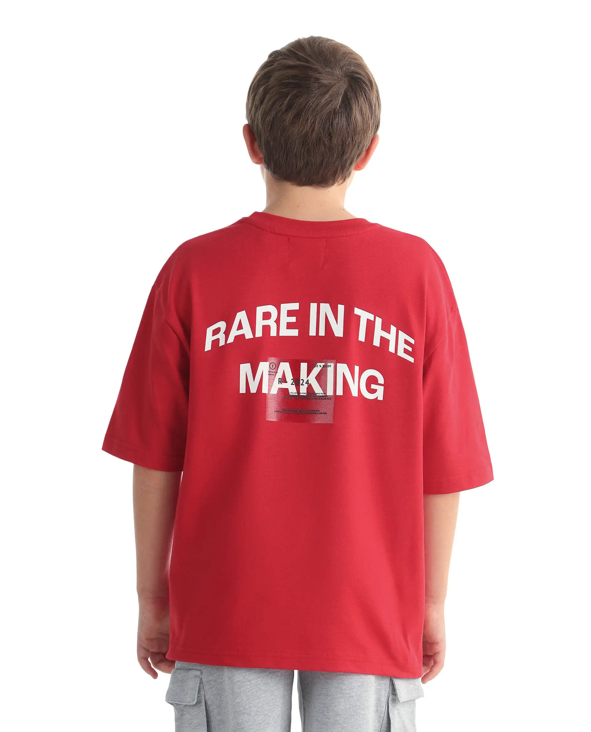 Rare Ones Kids Portz-26 Red Cotton Fabric Pull-On Closure Pigment Print Boxy Fit T-Shirt - Image 8