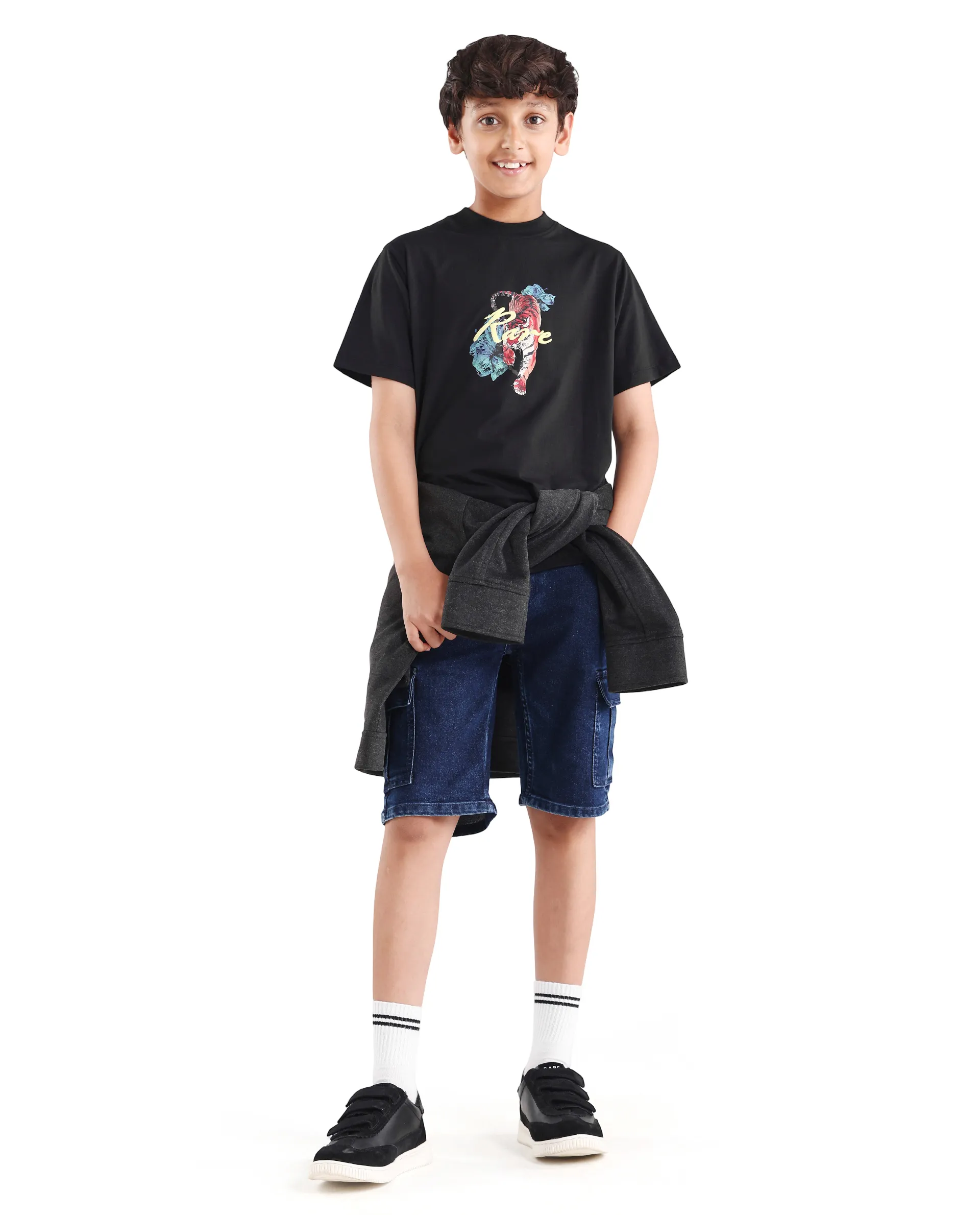 Rare Ones Kids Rige-K Black Cotton Blend Fabric Pull-On Closure Digital Print Regular Fit T-Shirt - Image 2