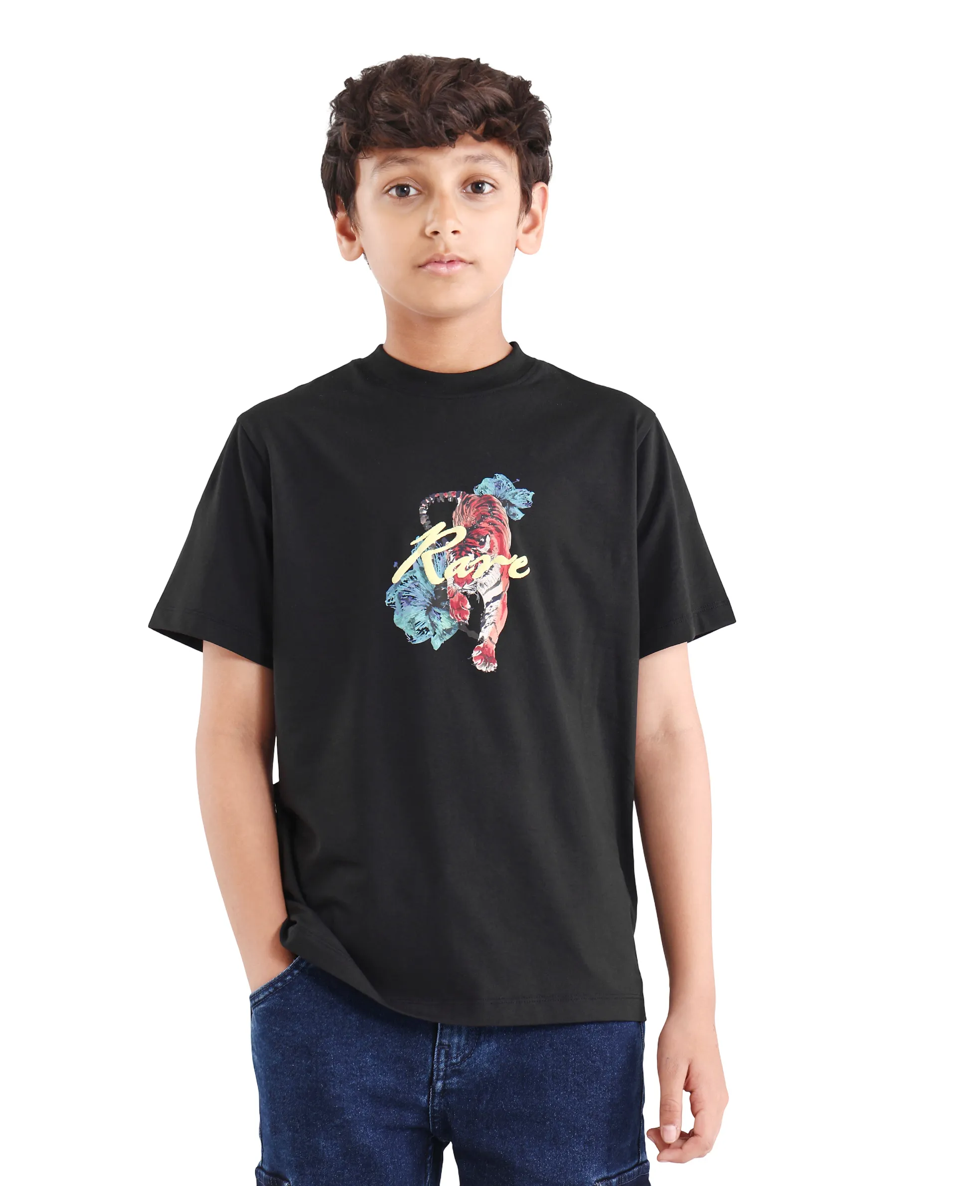 Rare Ones Kids Rige-K Black Cotton Blend Fabric Pull-On Closure Digital Print Regular Fit T-Shirt - Image 3