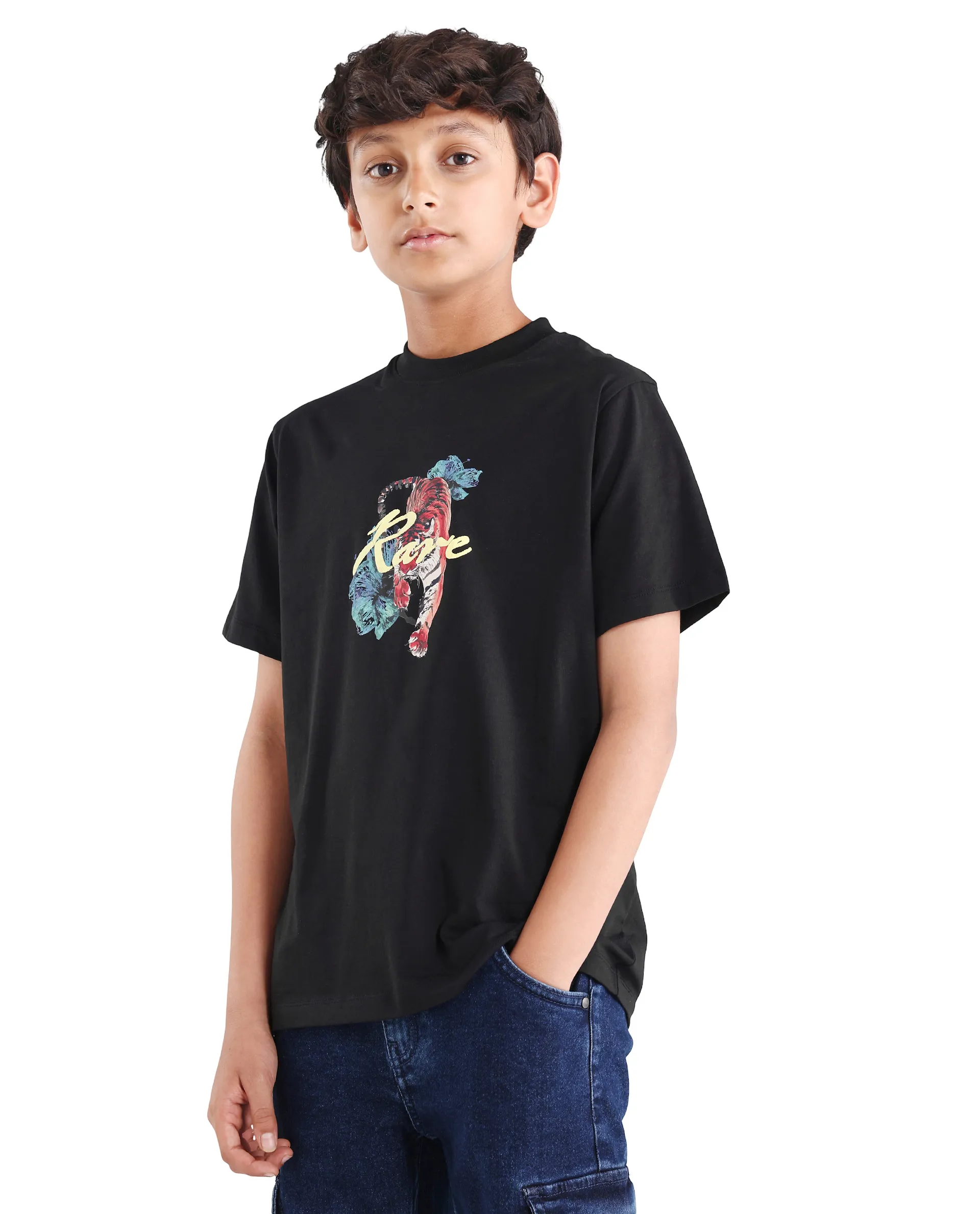 Rare Ones Kids Rige-K Black Cotton Blend Fabric Pull-On Closure Digital Print Regular Fit T-Shirt - Image 5