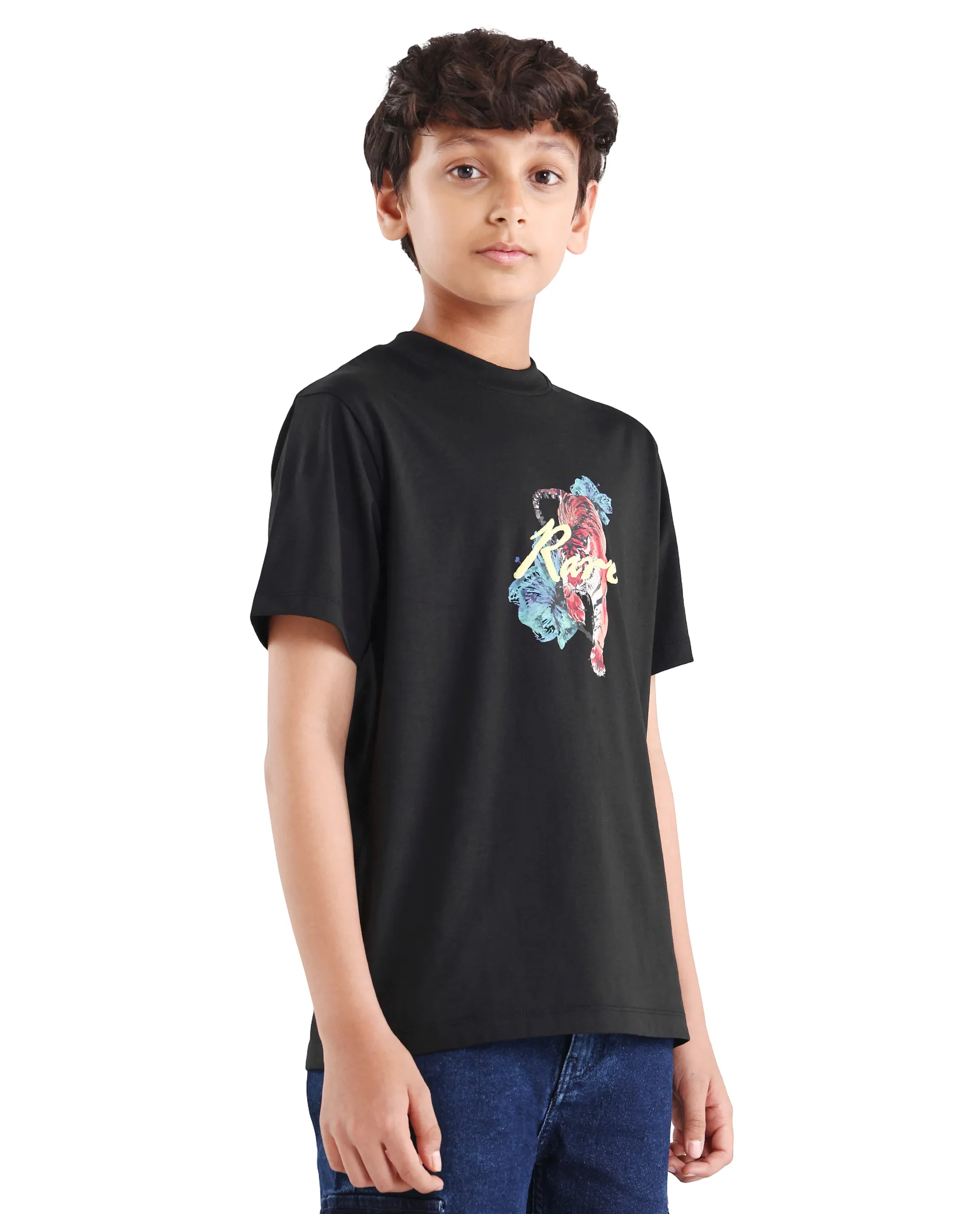 Rare Ones Kids Rige-K Black Cotton Blend Fabric Pull-On Closure Digital Print Regular Fit T-Shirt - Image 6