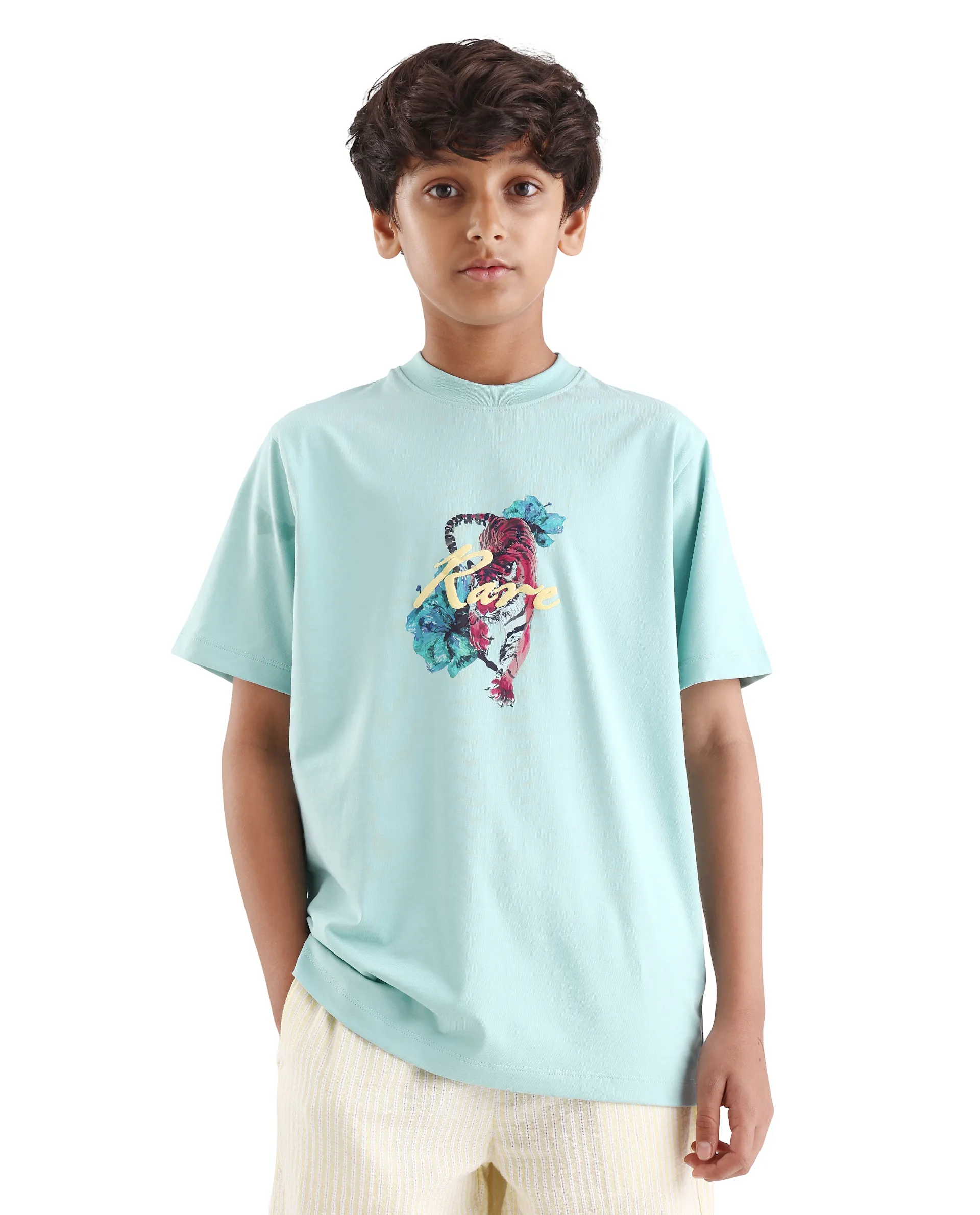 Rare Ones Kids Rige-K Dusky Blue Cotton Blend Fabric Pull-On Closure Digital Print Regular Fit T-Shirt - Image 3