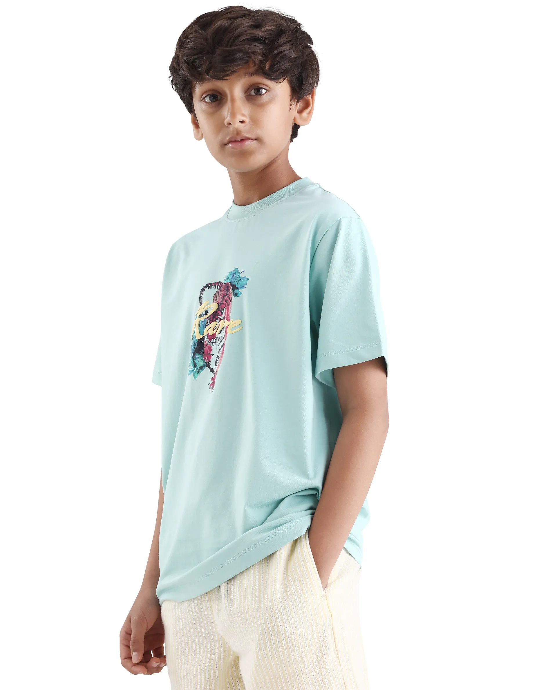 Rare Ones Kids Rige-K Dusky Blue Cotton Blend Fabric Pull-On Closure Digital Print Regular Fit T-Shirt - Image 5