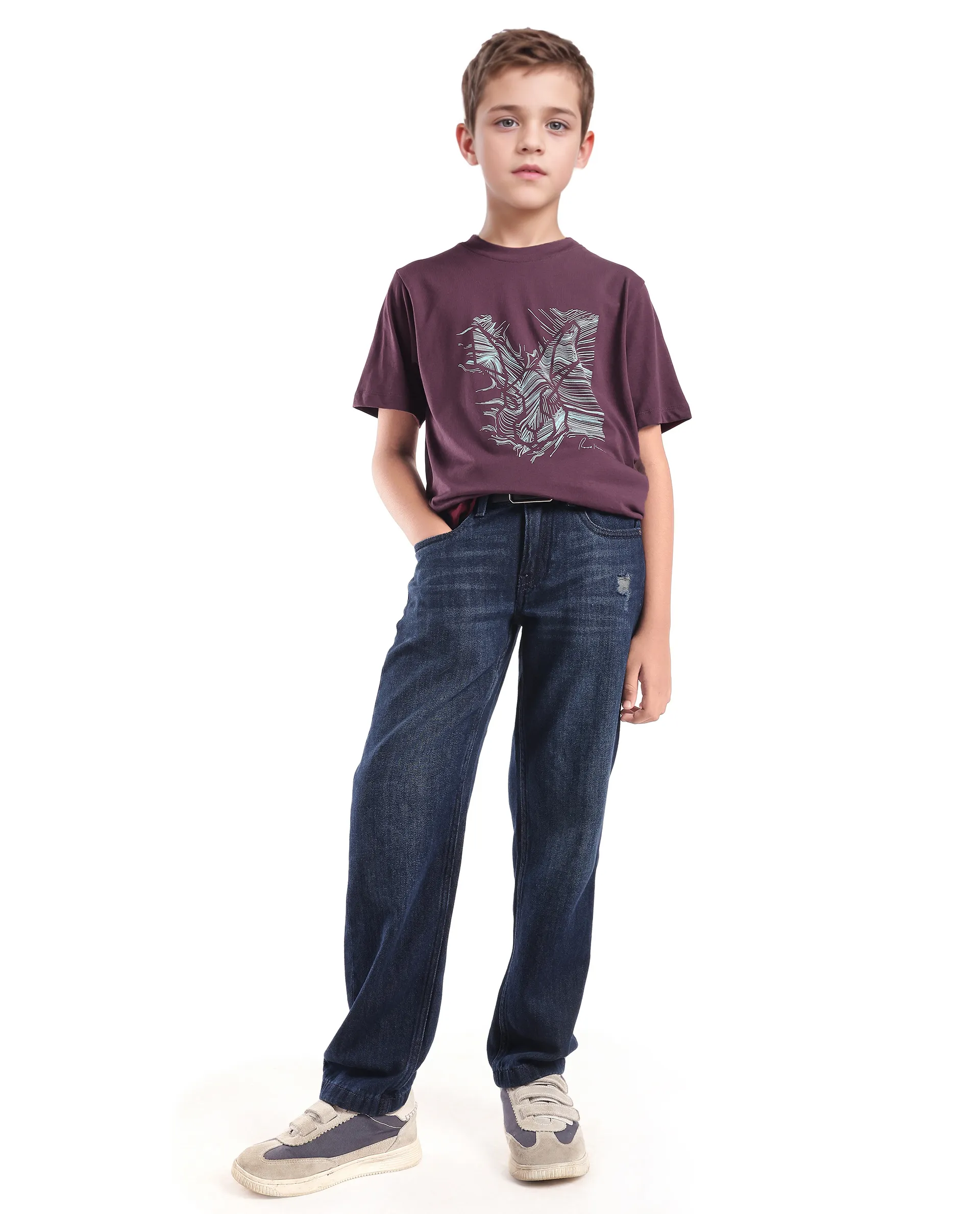 Rare Ones Kids Riggs Dark Maroon Cotton Pigment Print Regular Fit T-Shirt - Image 2