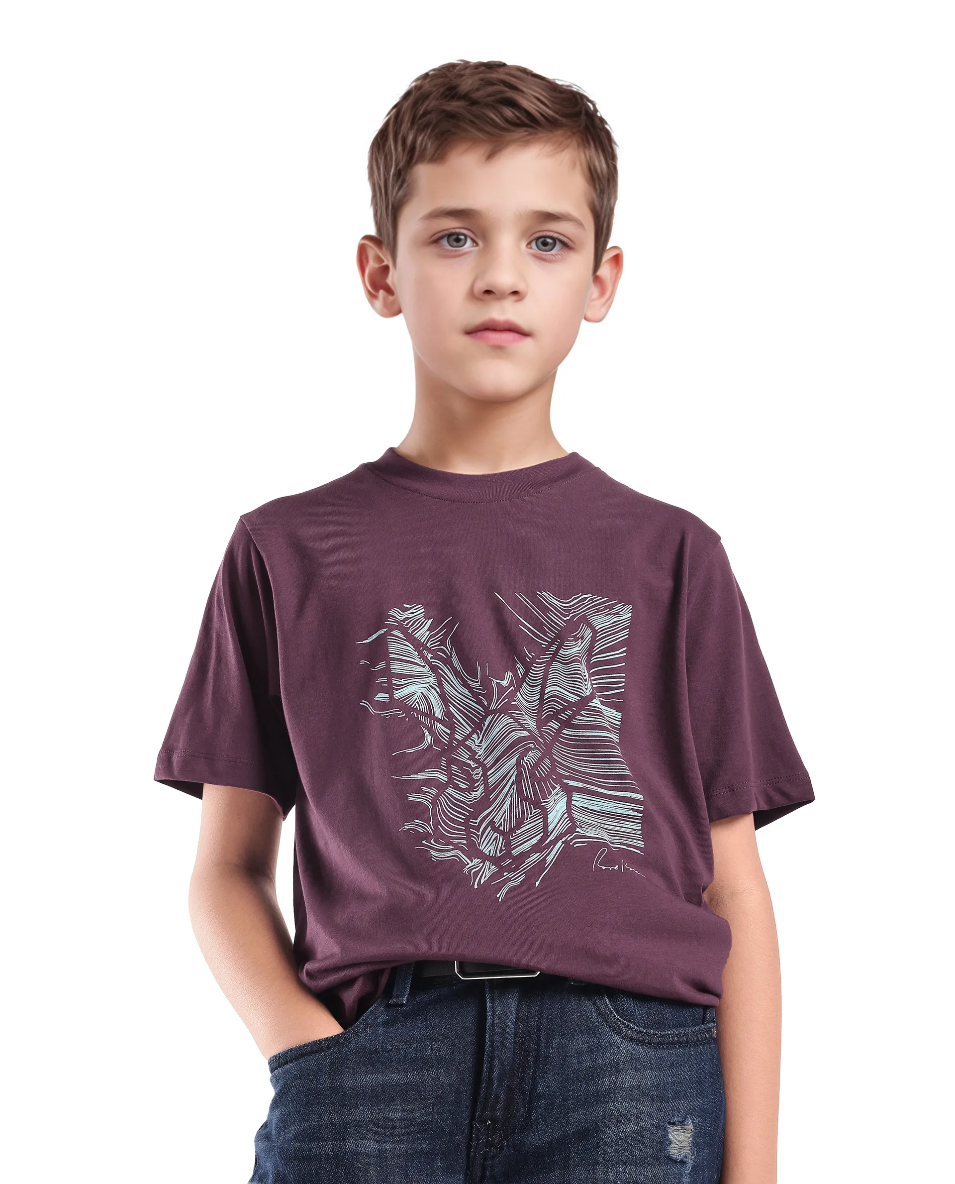 Rare Ones Kids Riggs Dark Maroon Cotton Pigment Print Regular Fit T-Shirt - Image 3