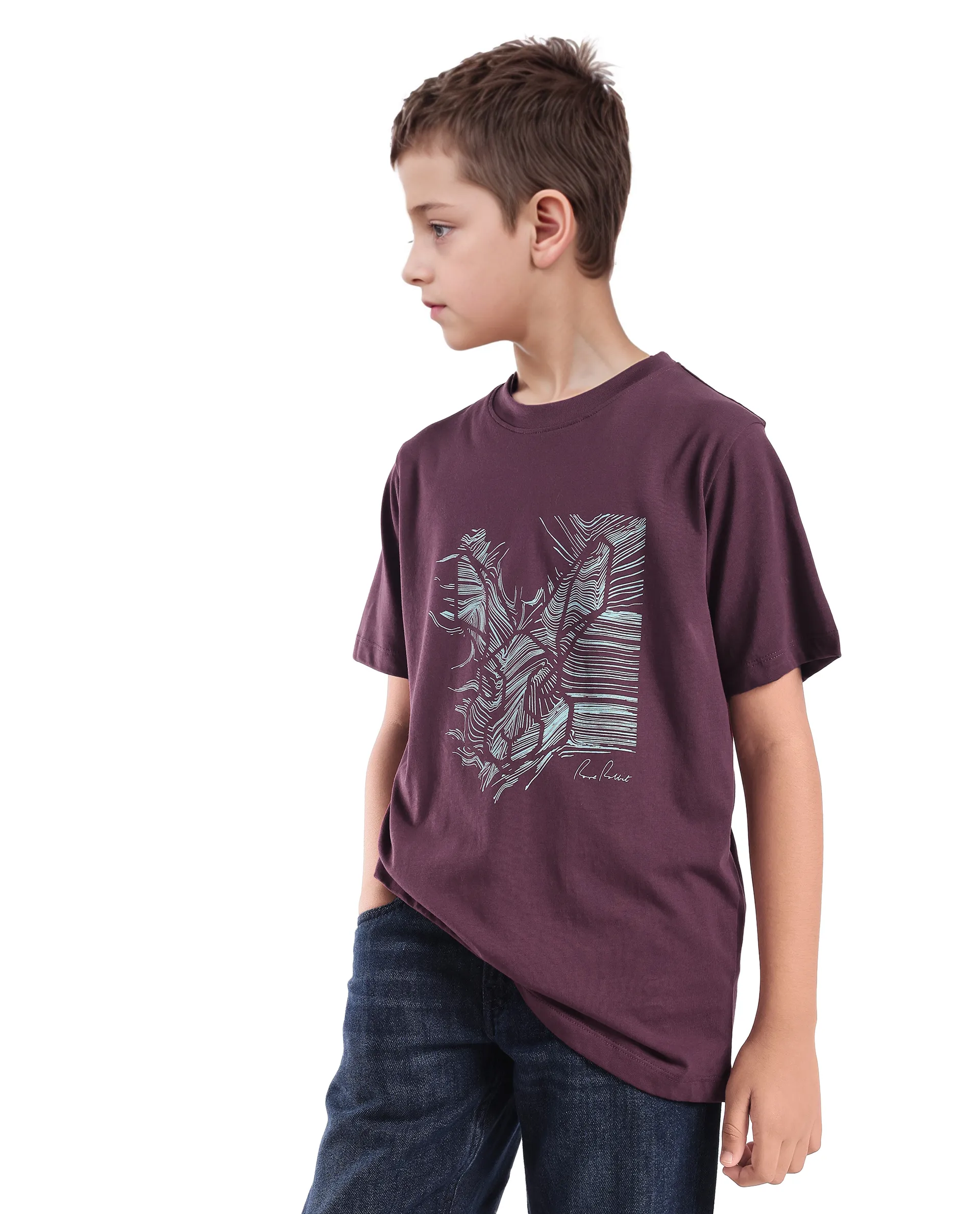 Rare Ones Kids Riggs Dark Maroon Cotton Pigment Print Regular Fit T-Shirt - Image 5