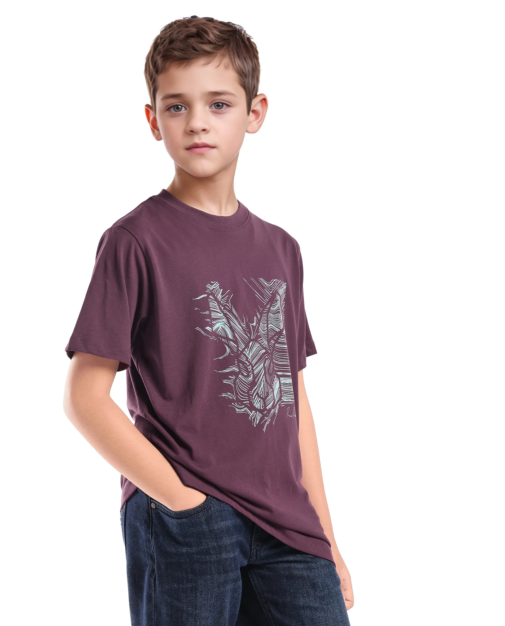 Rare Ones Kids Riggs Dark Maroon Cotton Pigment Print Regular Fit T-Shirt - Image 6