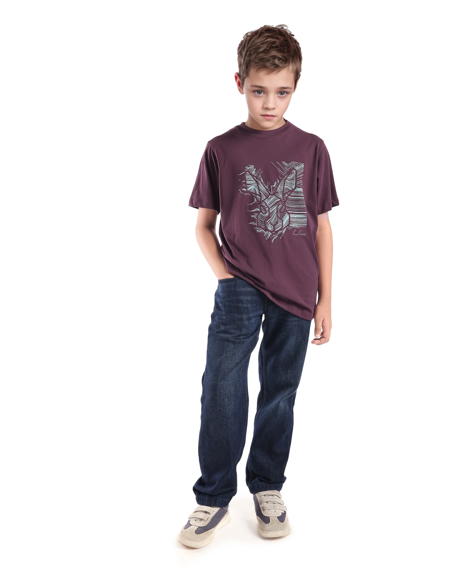 Rare Ones Kids Riggs Dark Maroon Cotton Pigment Print Regular Fit T-Shirt - Image 7