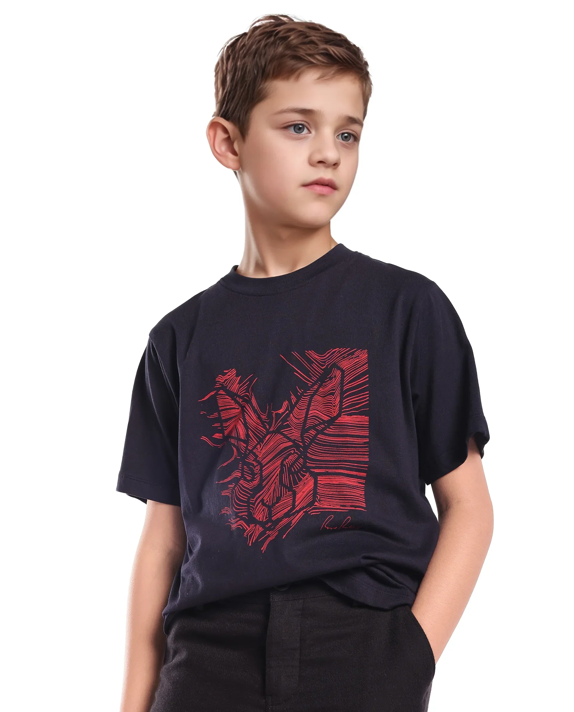 Rare Ones Kids Riggs Dark Navy Cotton Pigment Print Regular Fit T-Shirt - Image 3