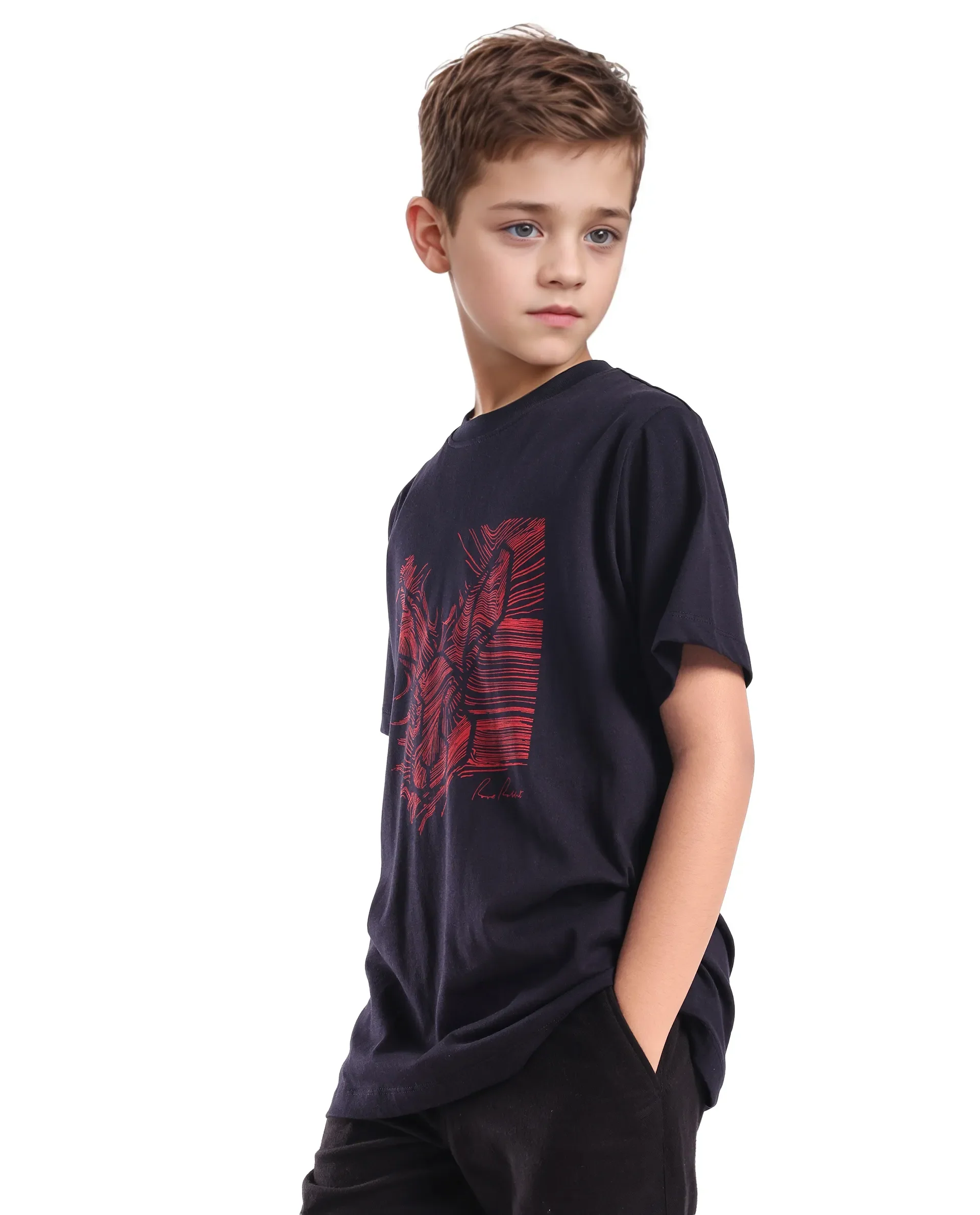 Rare Ones Kids Riggs Dark Navy Cotton Pigment Print Regular Fit T-Shirt - Image 5