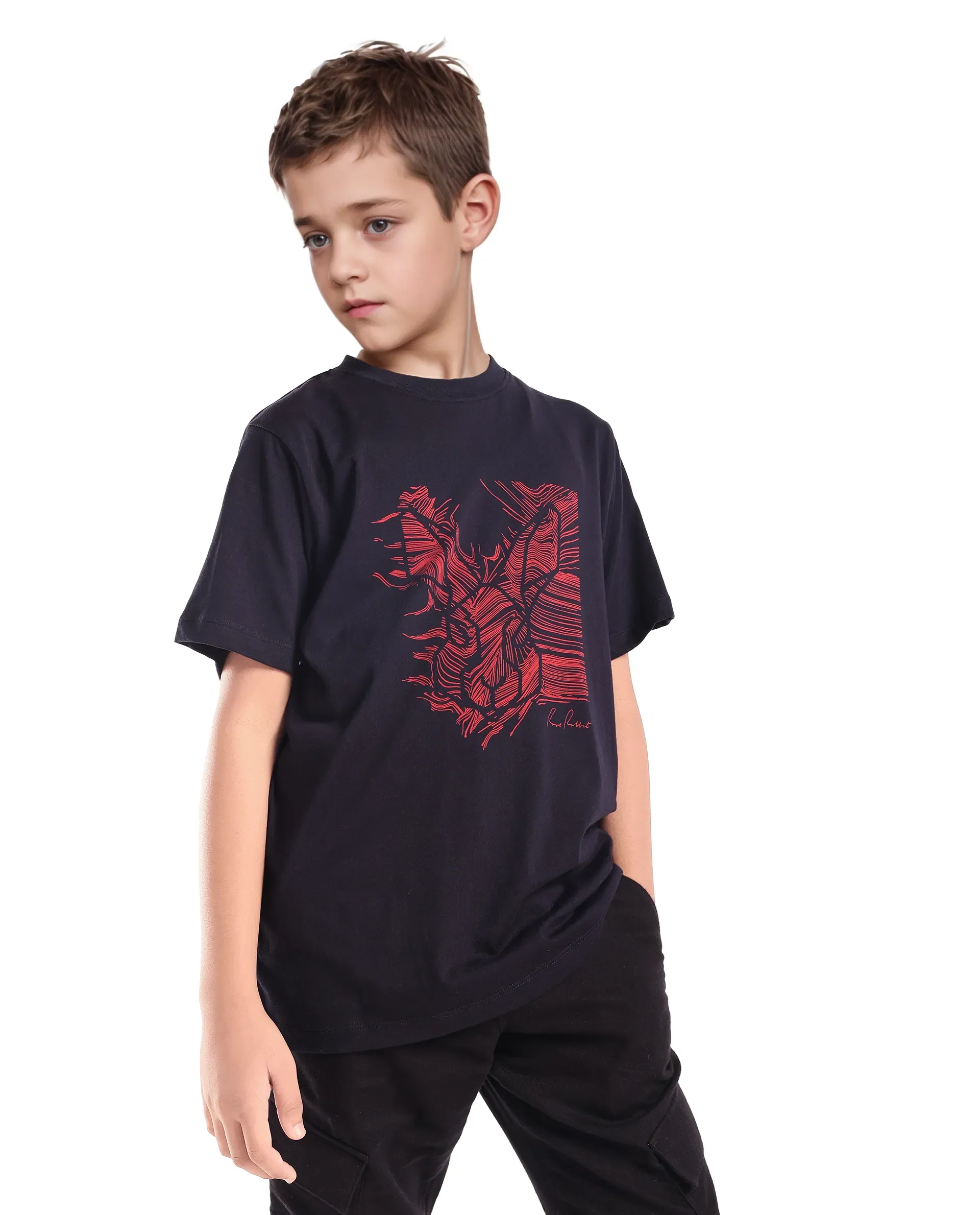 Rare Ones Kids Riggs Dark Navy Cotton Pigment Print Regular Fit T-Shirt - Image 6
