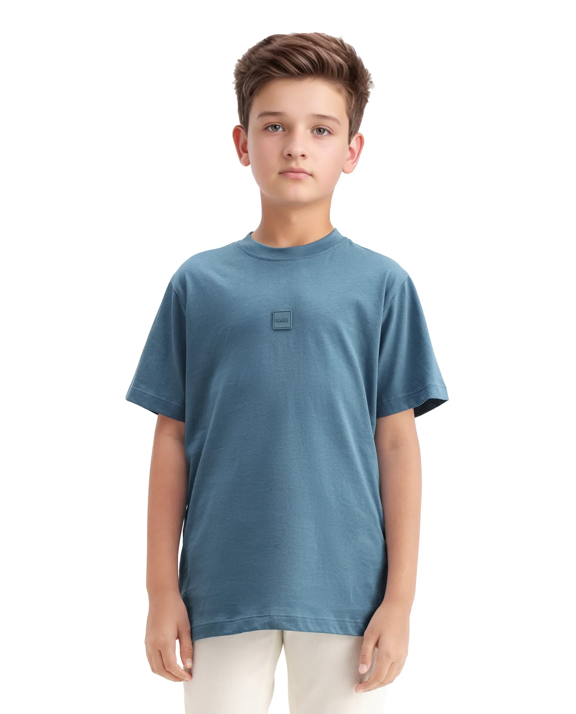 Rare Ones Kids Riho Dusky Blue Cotton Puff Print Regular Fit T-Shirt - Image 3