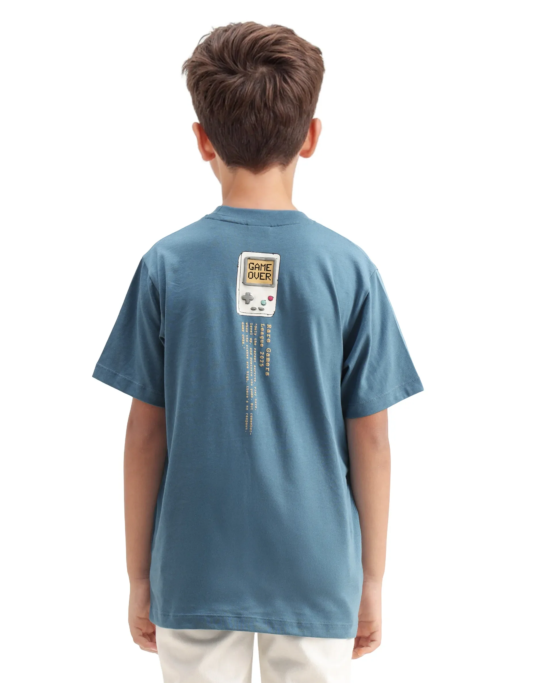 Rare Ones Kids Riho Dusky Blue Cotton Puff Print Regular Fit T-Shirt - Image 7