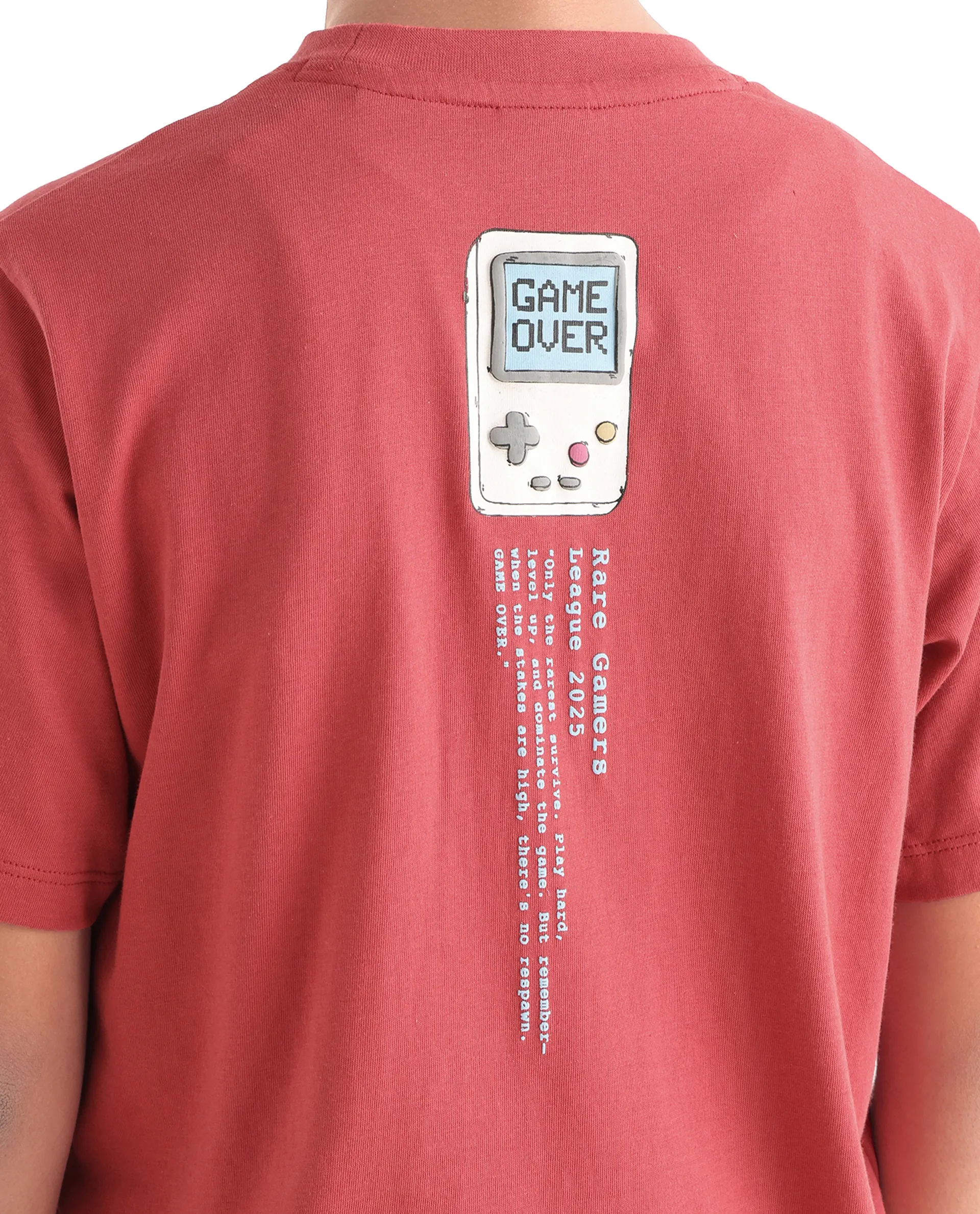 Rare Ones Kids Riho Dusky Red Cotton Puff Print Regular Fit T-Shirt - Image 3