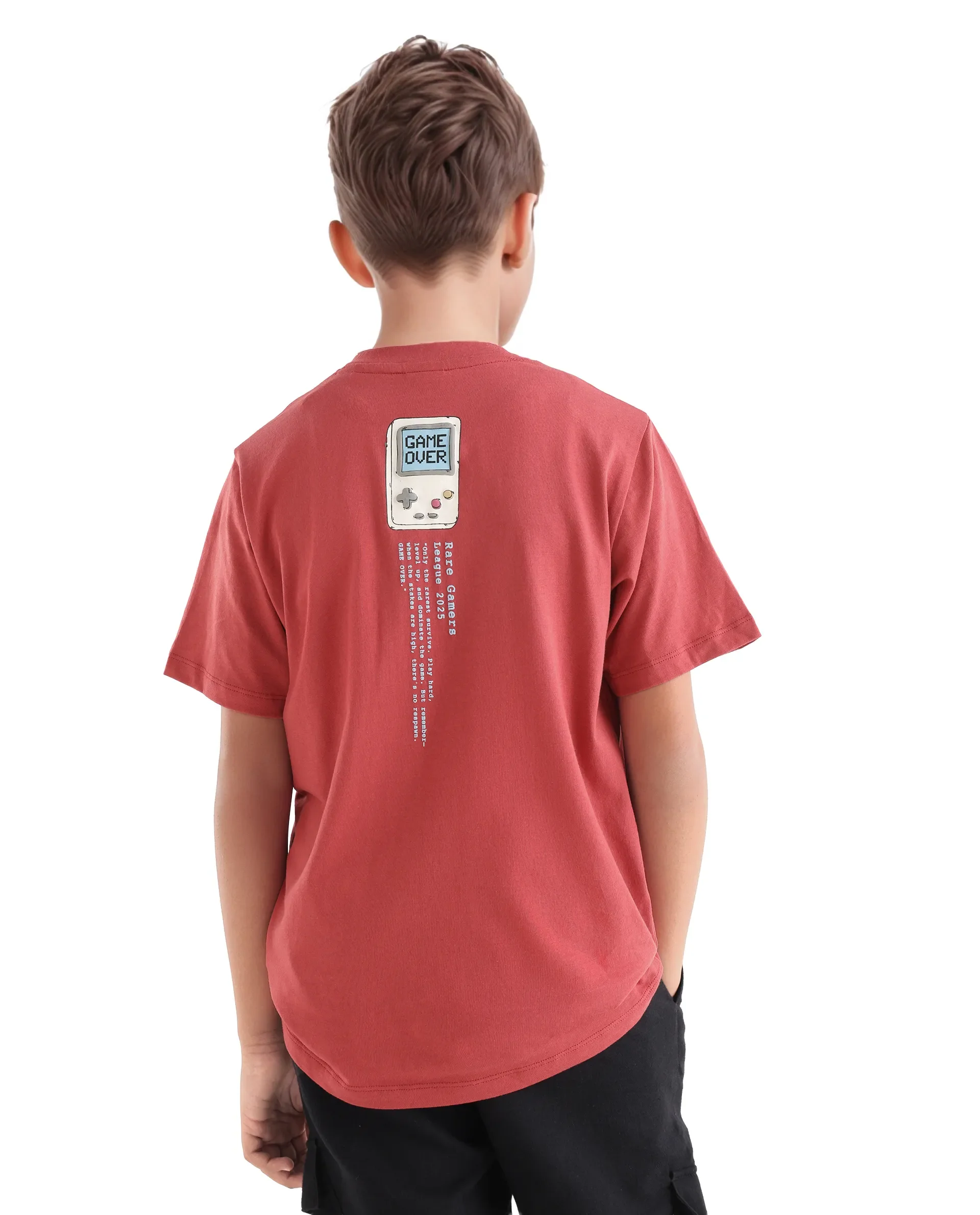 Rare Ones Kids Riho Dusky Red Cotton Puff Print Regular Fit T-Shirt - Image 7