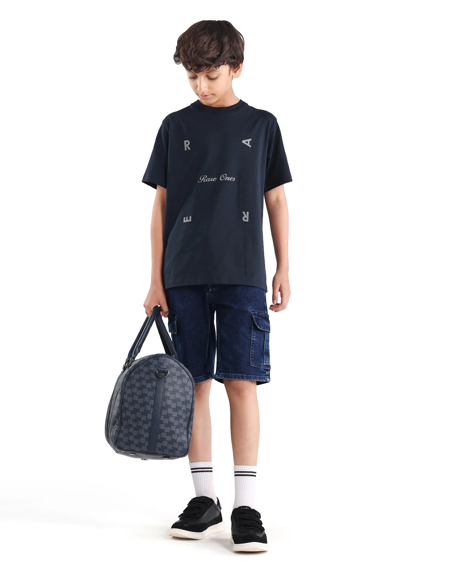 Rare Ones Kids Rizz Dark Navy Cotton Blend Pull-On Closure Badge Applique Regular Fit T-Shirt - Image 2