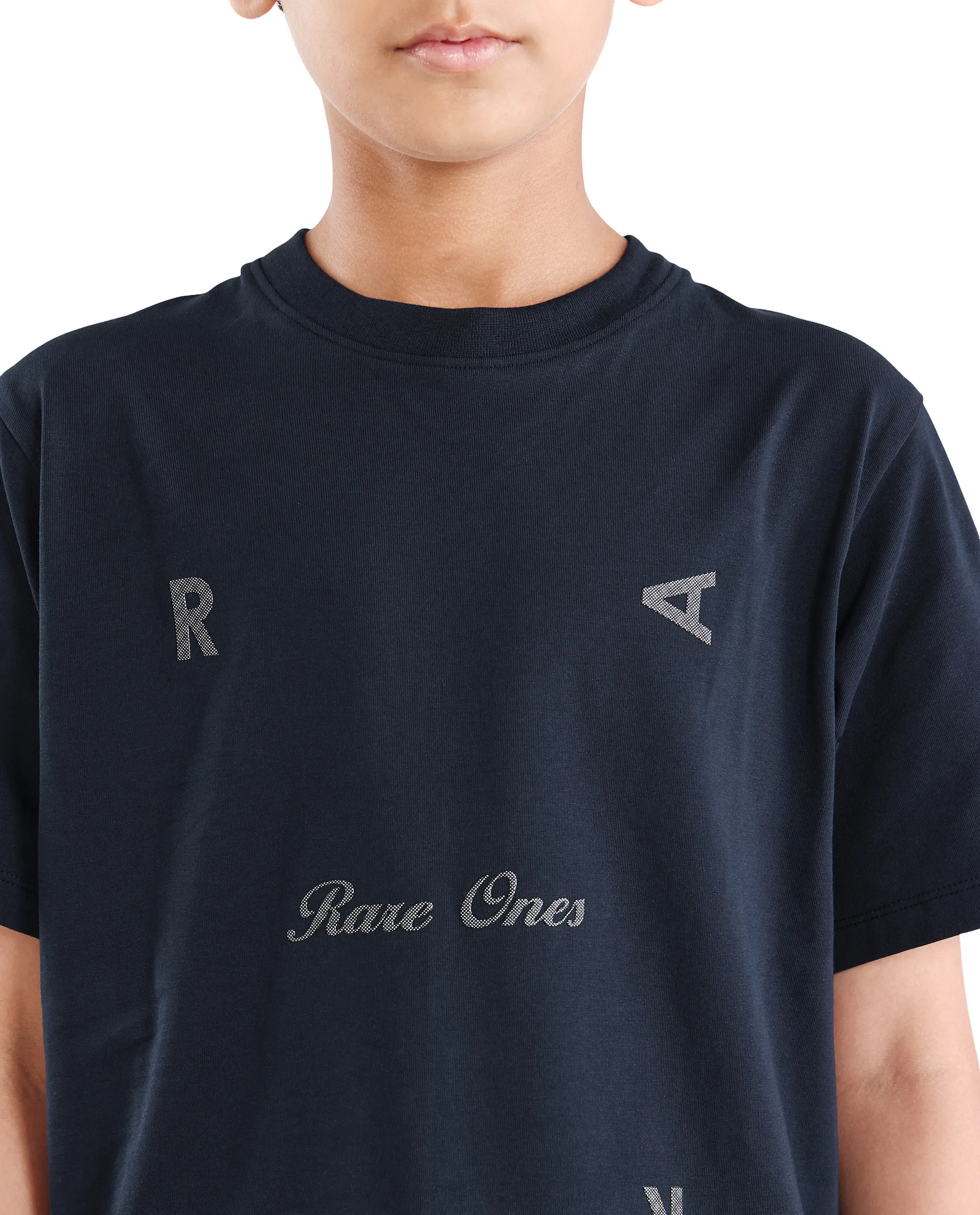 Rare Ones Kids Rizz Dark Navy Cotton Blend Pull-On Closure Badge Applique Regular Fit T-Shirt - Image 4