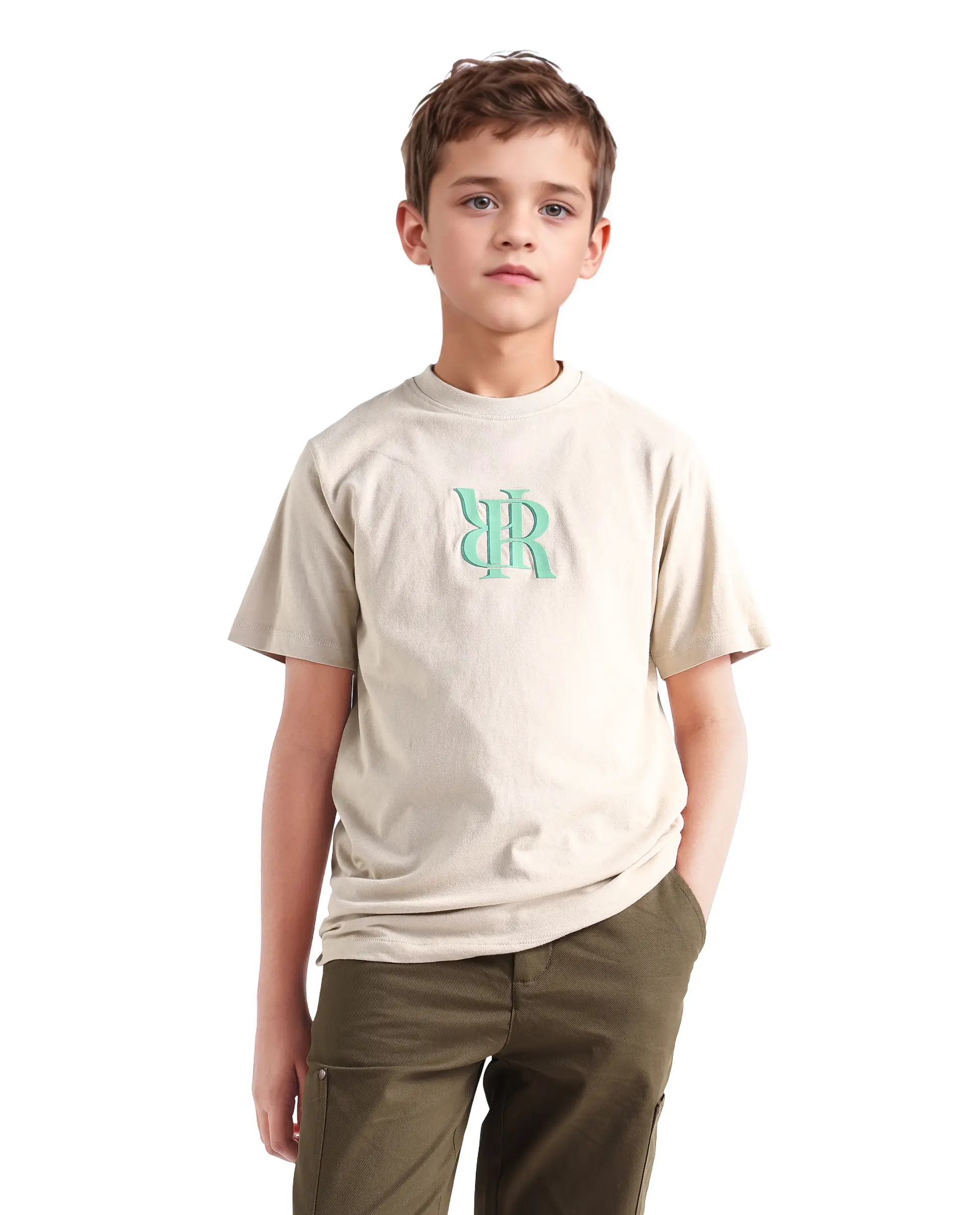 Rare Ones Kids Rosco-K Beige Cotton Jelly Print Regular Fit T-Shirt