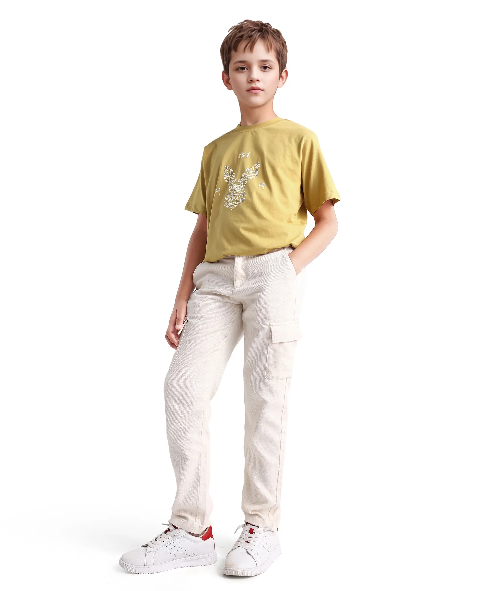 Rare Ones Kids Rude-K Dark Yellow Cotton Solid Regular Fit T-Shirt - Image 2