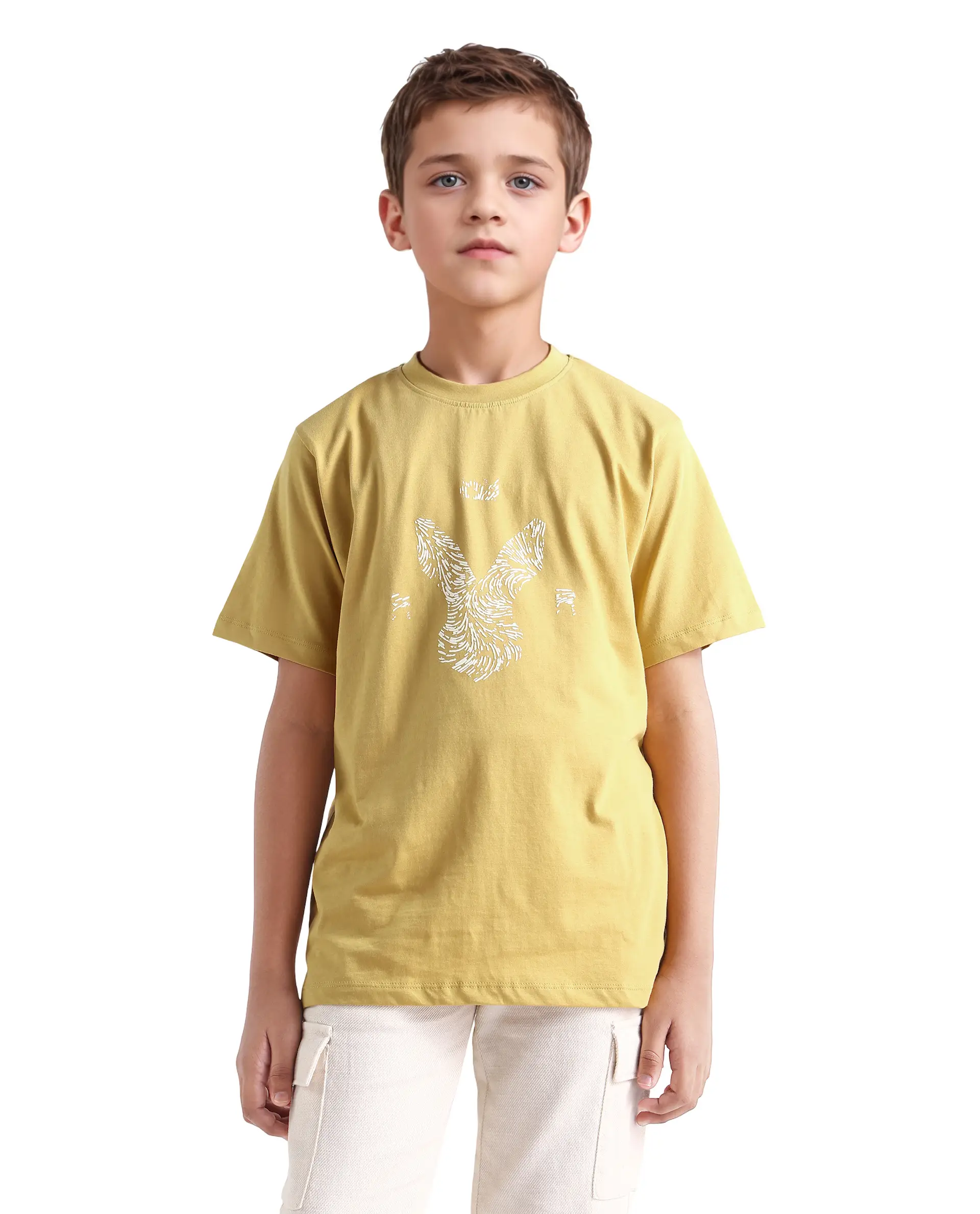 Rare Ones Kids Rude-K Dark Yellow Cotton Solid Regular Fit T-Shirt - Image 3