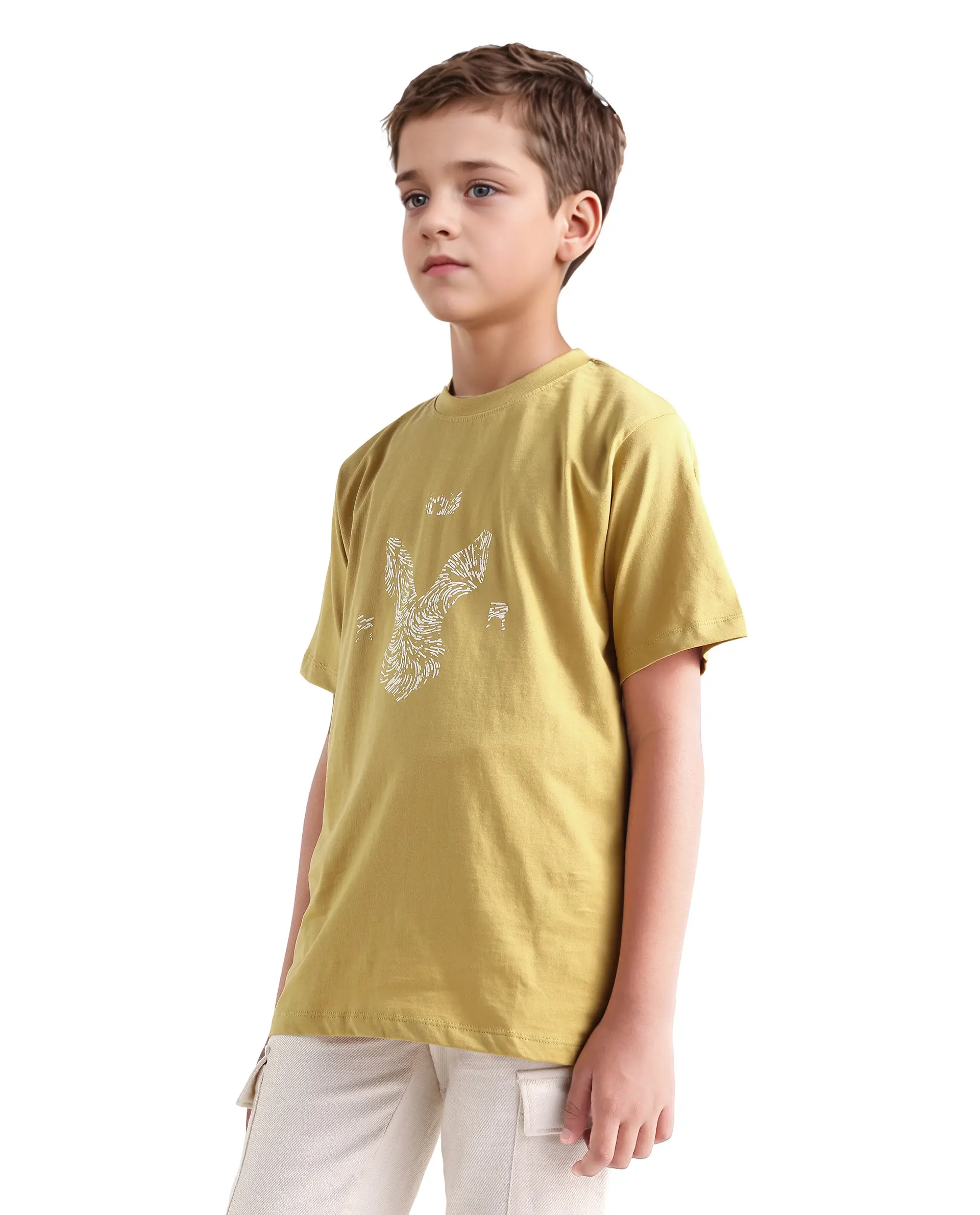 Rare Ones Kids Rude-K Dark Yellow Cotton Solid Regular Fit T-Shirt - Image 5