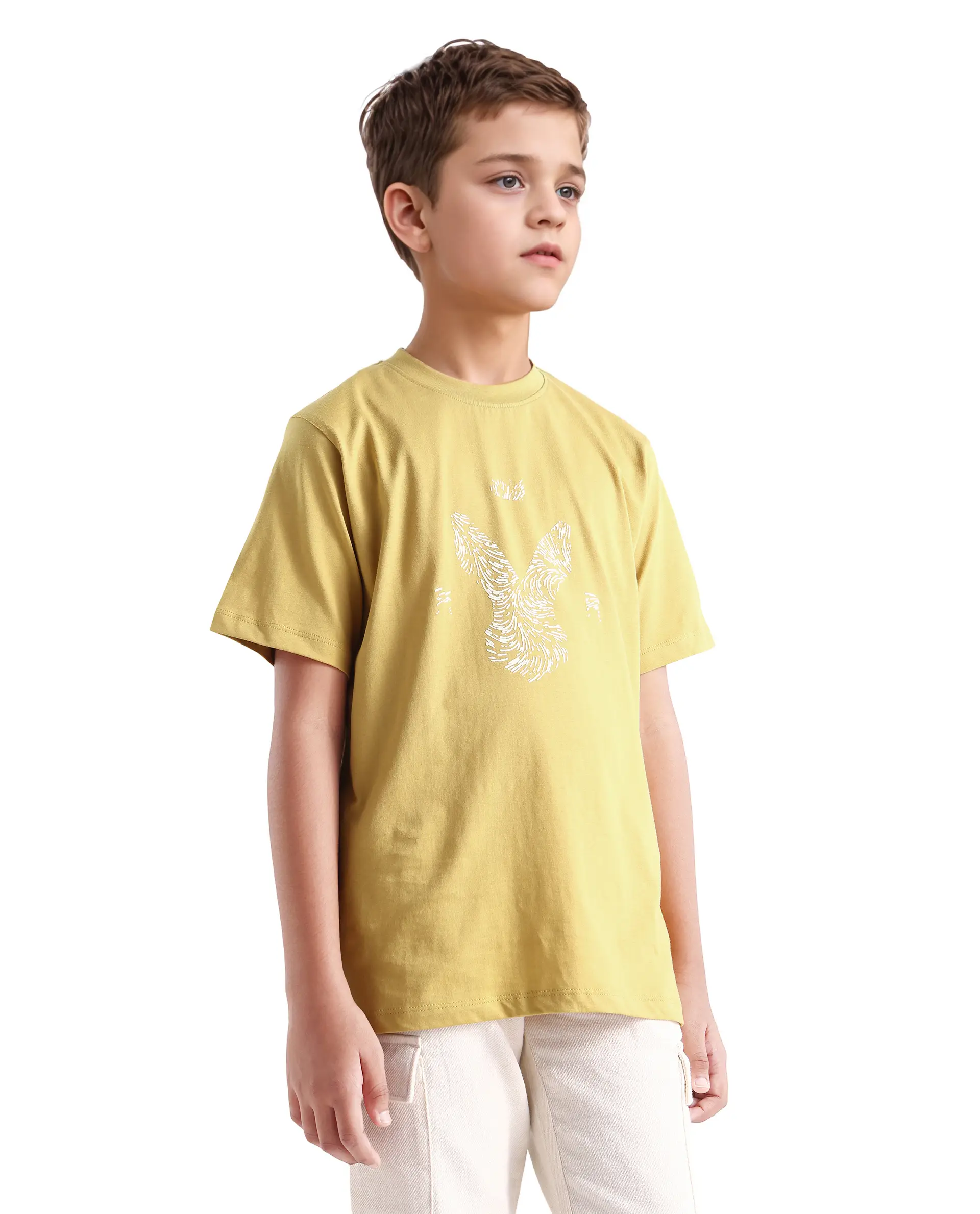 Rare Ones Kids Rude-K Dark Yellow Cotton Solid Regular Fit T-Shirt - Image 6