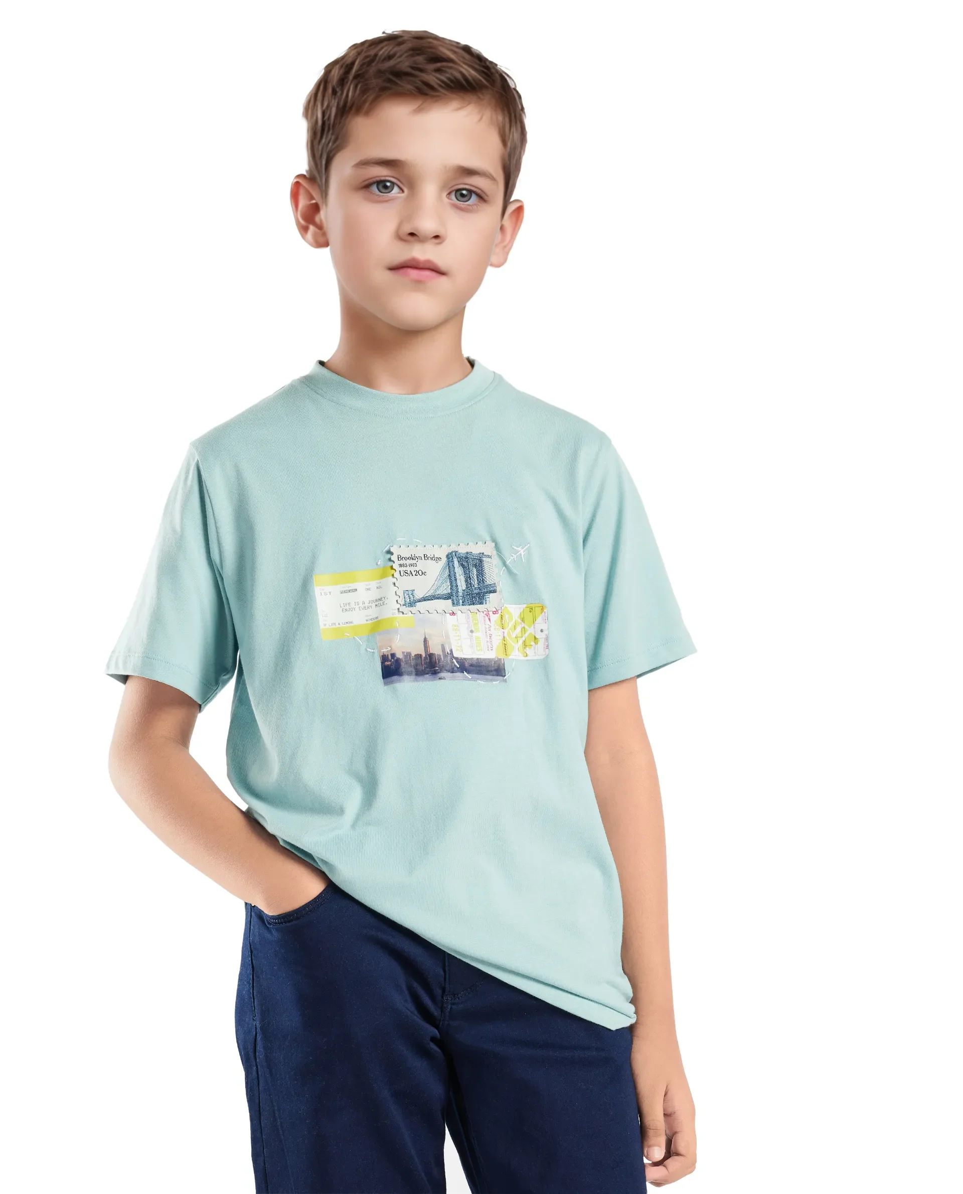 Rare Ones Kids Seok Pastel Green Cotton Graphic Print Regular Fit T-Shirt - Image 3