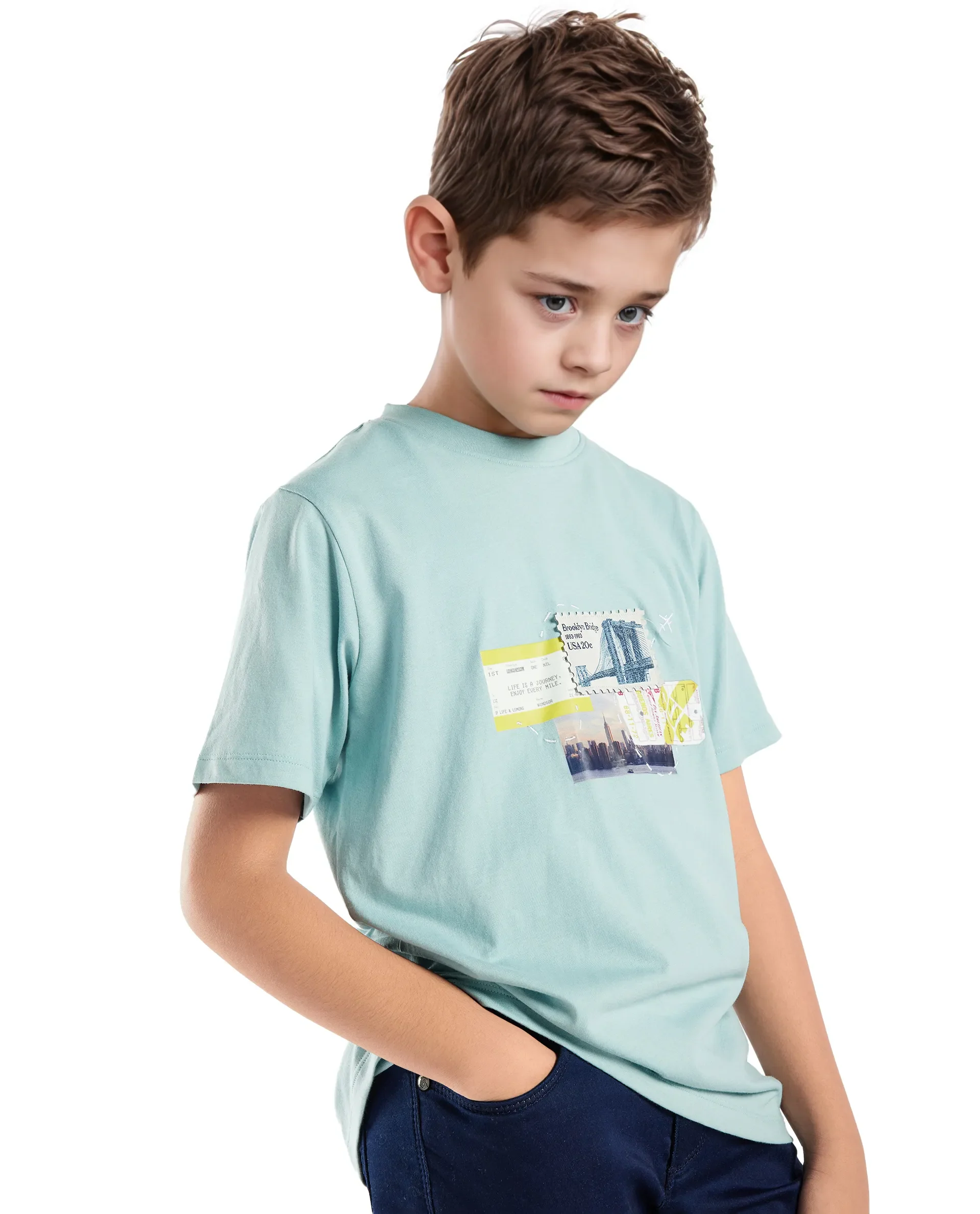 Rare Ones Kids Seok Pastel Green Cotton Graphic Print Regular Fit T-Shirt - Image 4