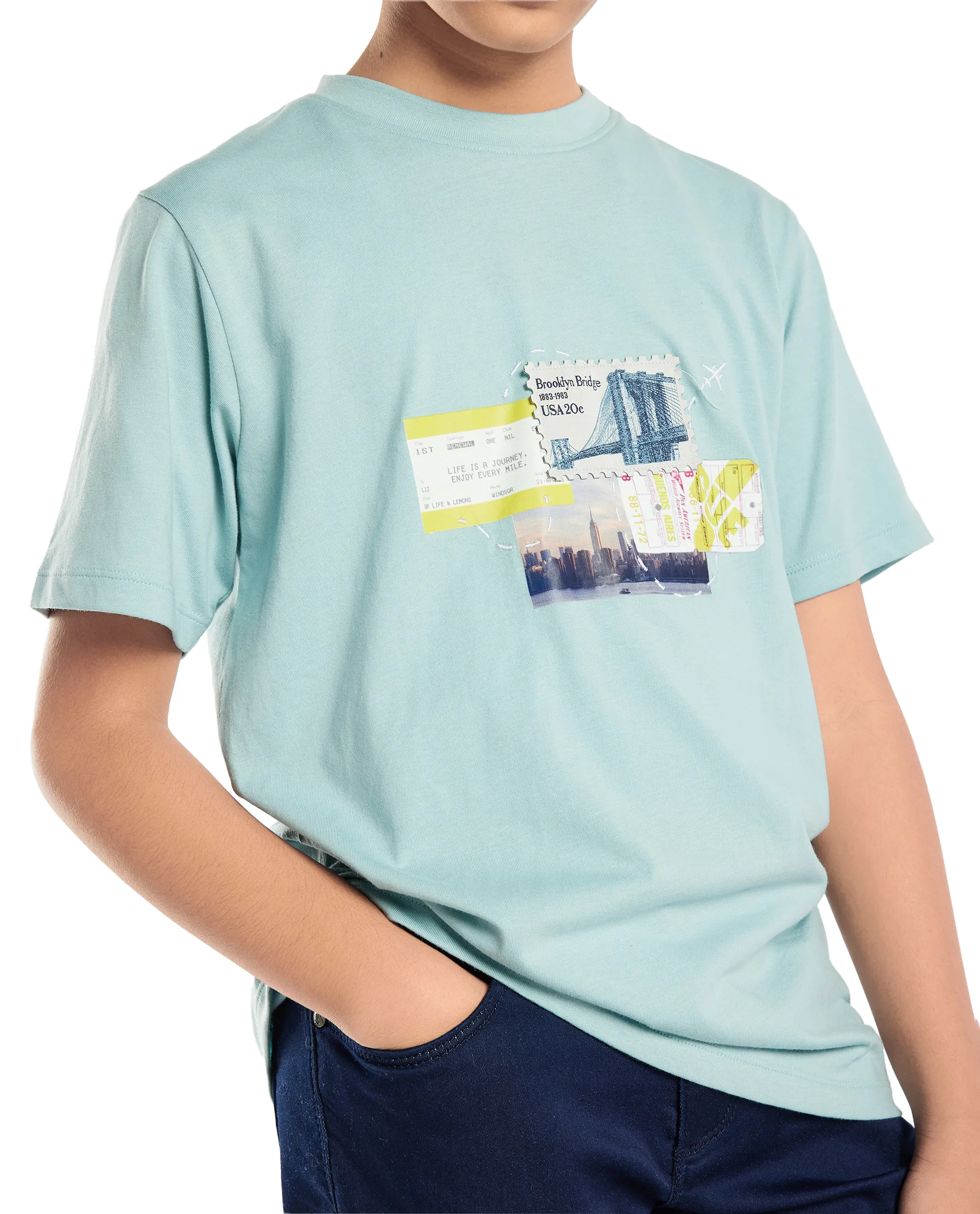 Rare Ones Kids Seok Pastel Green Cotton Graphic Print Regular Fit T-Shirt - Image 5