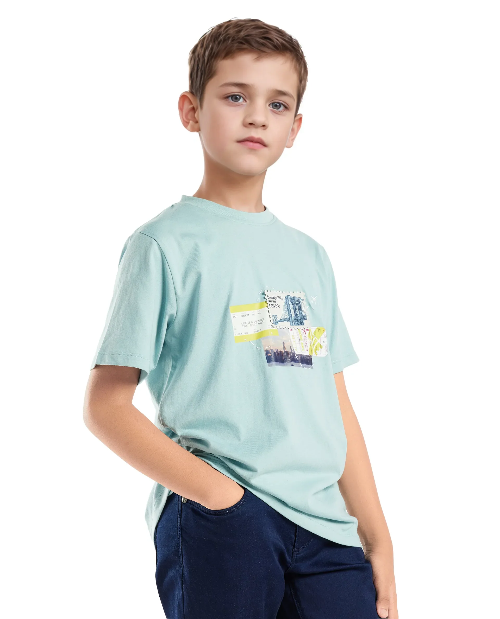 Rare Ones Kids Seok Pastel Green Cotton Graphic Print Regular Fit T-Shirt - Image 6