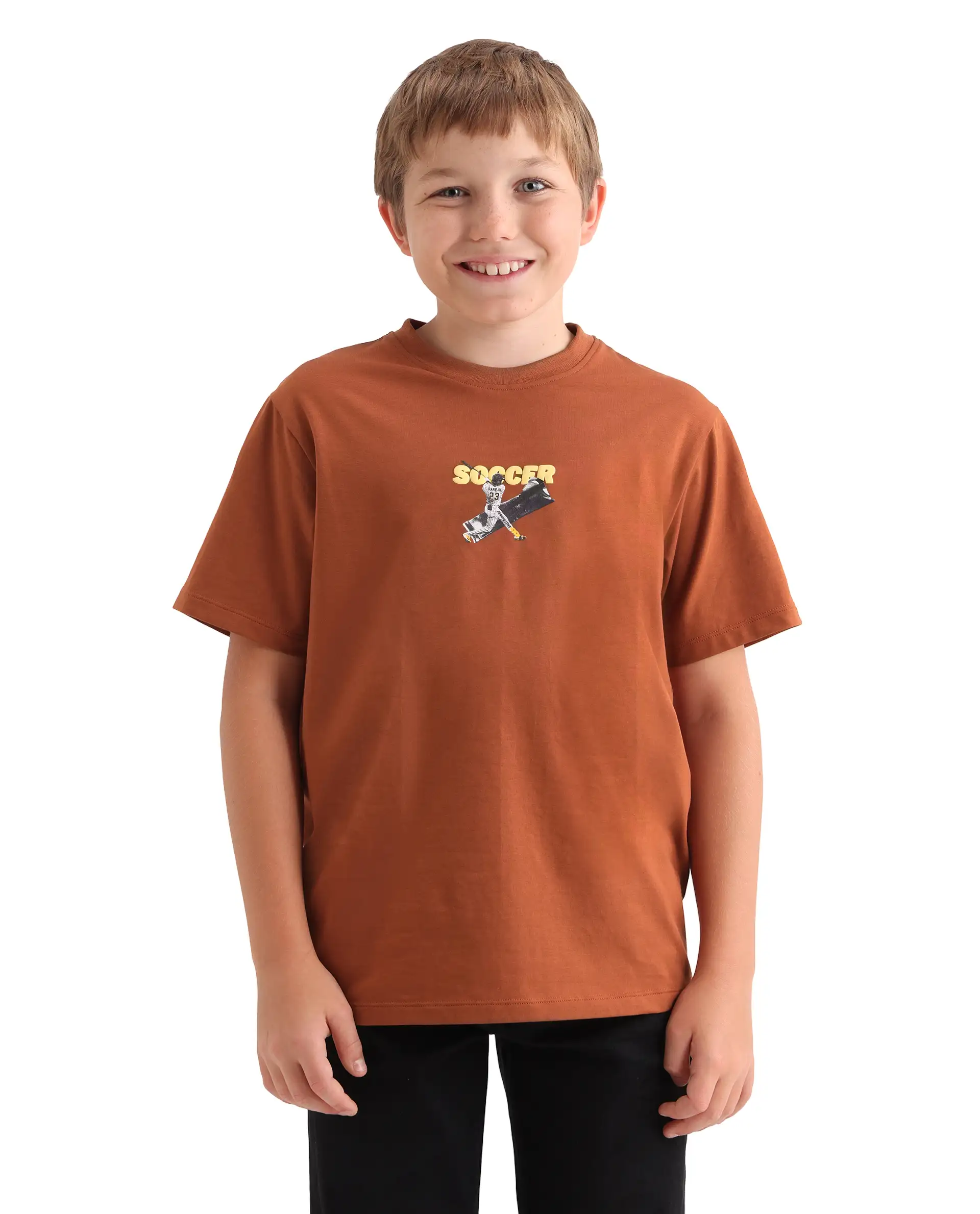 Rare Ones Kids Simp Brown Cotton Blend Fabric Pull-On Closure Regular Fit T-Shirt - Image 4