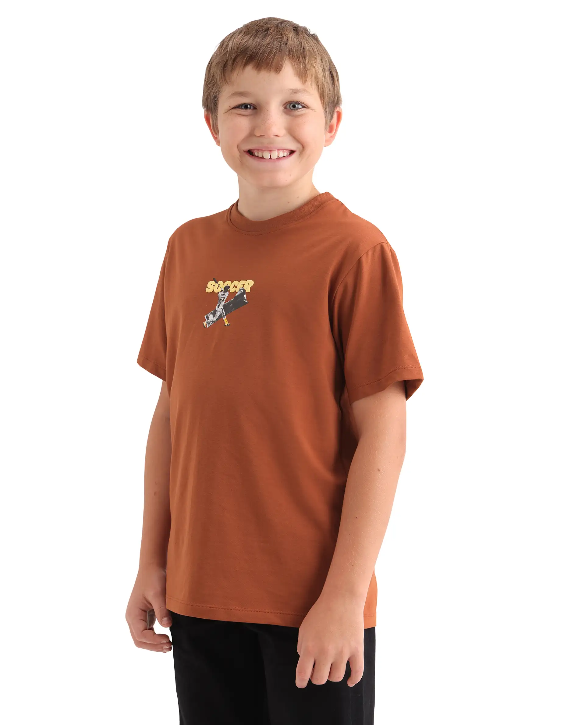 Rare Ones Kids Simp Brown Cotton Blend Fabric Pull-On Closure Regular Fit T-Shirt - Image 6