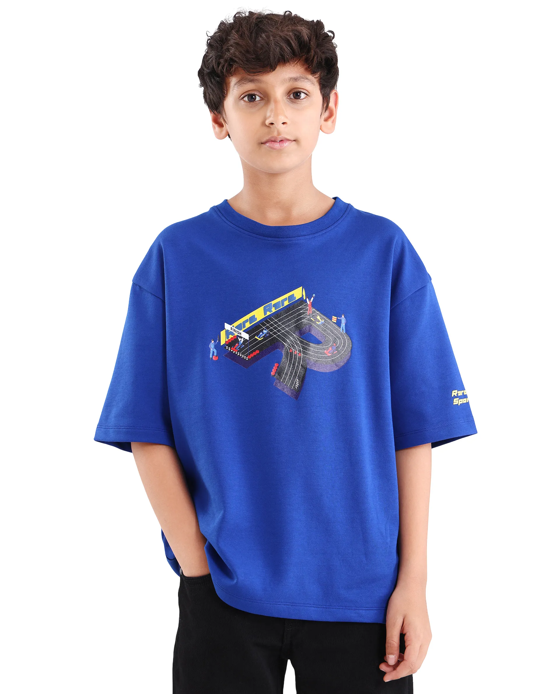 Rare Ones Kids Skil Blue Cotton Blend Fabric Pull-On Closure Hd Print Boxy Fit T-Shirt - Image 3