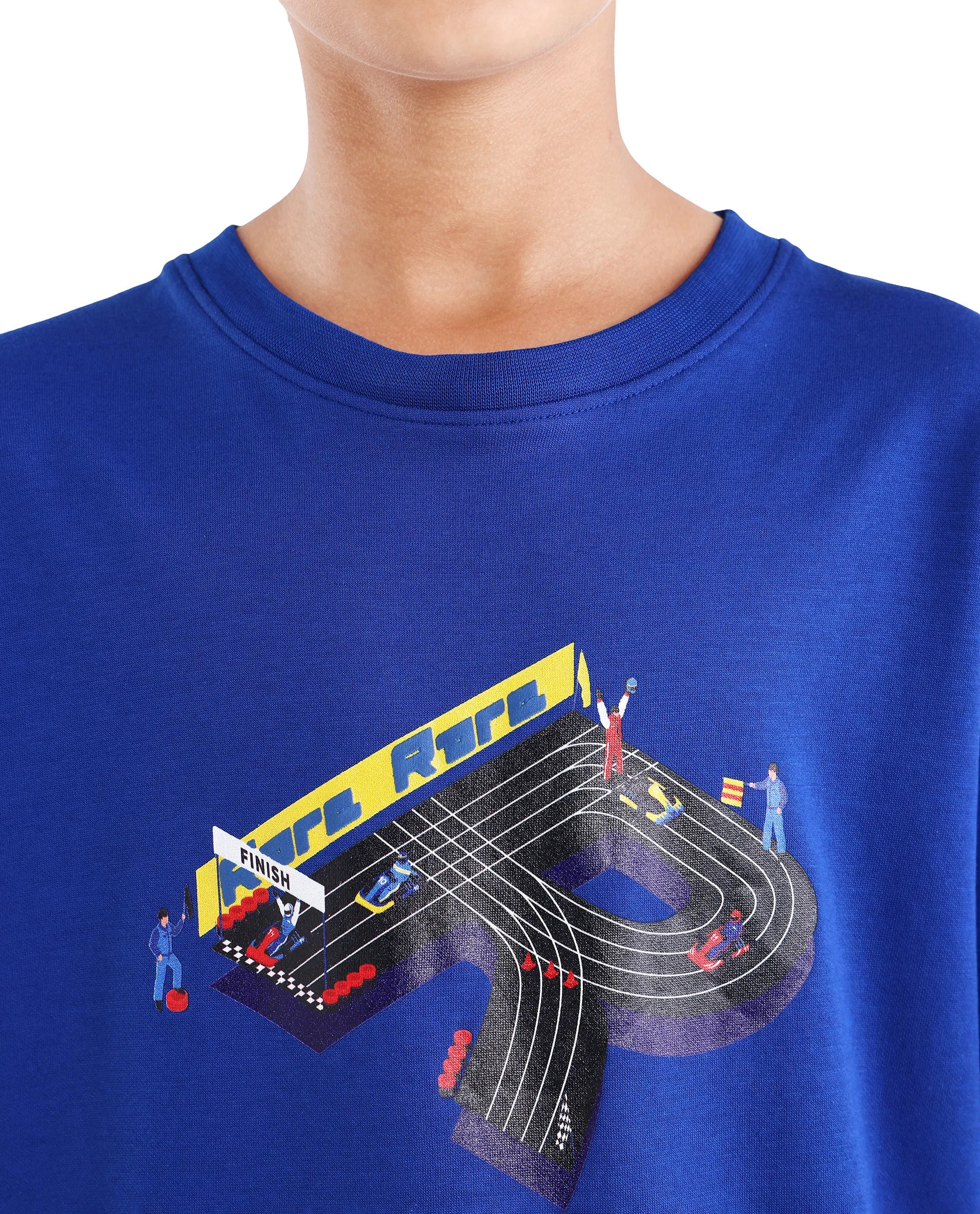 Rare Ones Kids Skil Blue Cotton Blend Fabric Pull-On Closure Hd Print Boxy Fit T-Shirt - Image 4