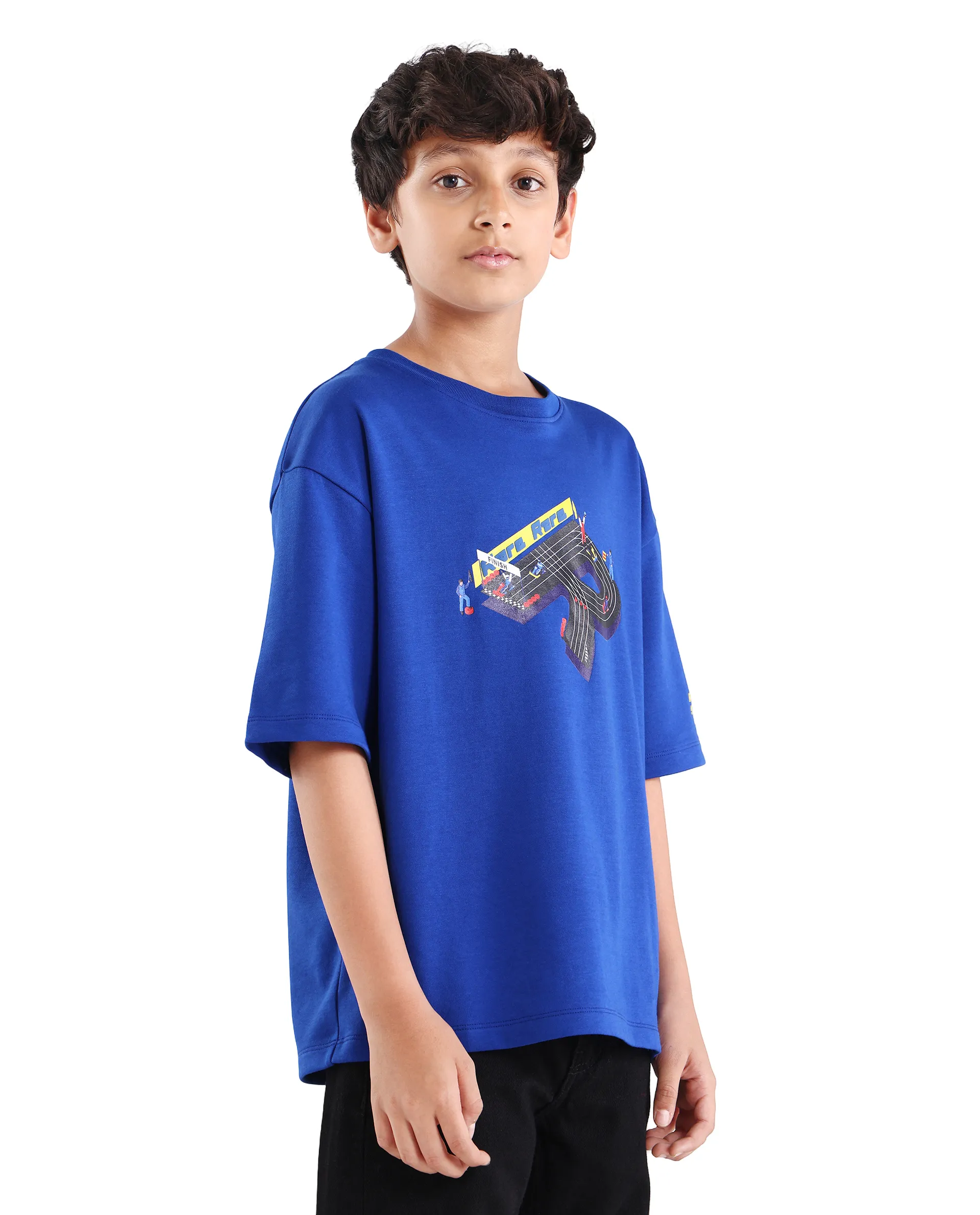 Rare Ones Kids Skil Blue Cotton Blend Fabric Pull-On Closure Hd Print Boxy Fit T-Shirt - Image 6