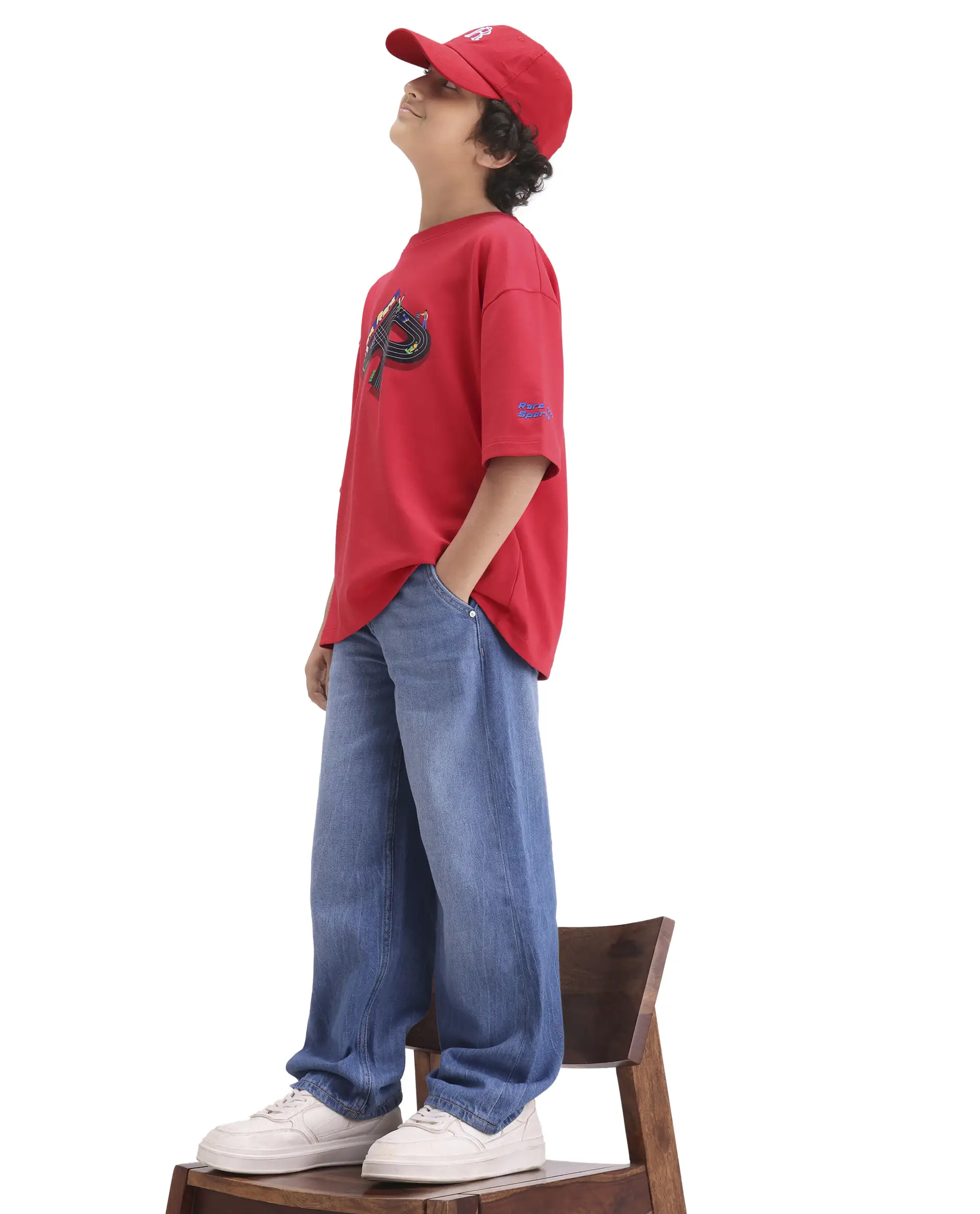 Rare Ones Kids Skil Red Cotton Blend Fabric Pull-On Closure Hd Print Boxy Fit T-Shirt - Image 2