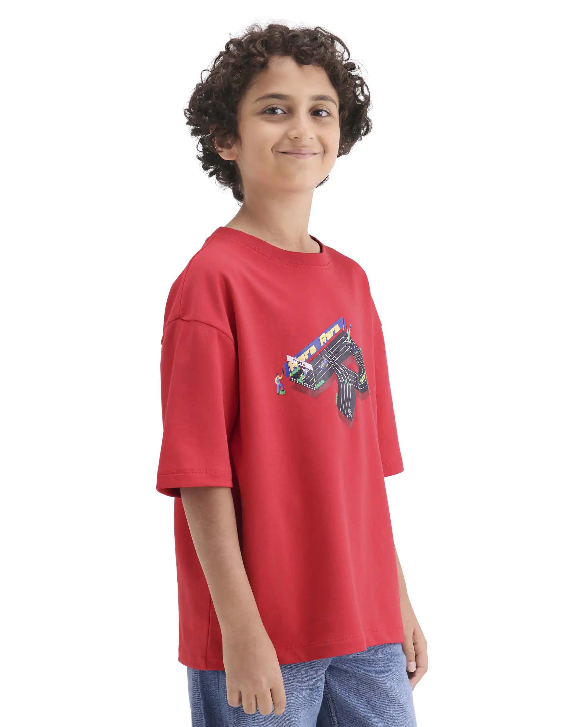 Rare Ones Kids Skil Red Cotton Blend Fabric Pull-On Closure Hd Print Boxy Fit T-Shirt - Image 7