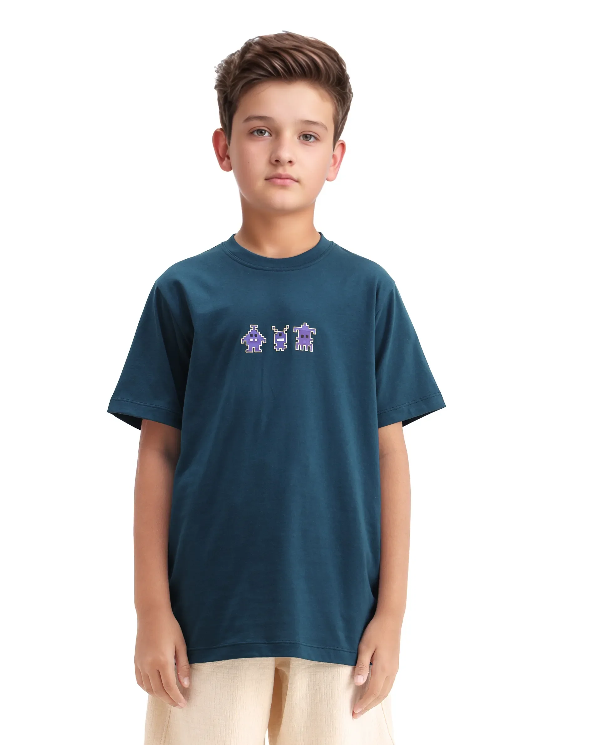 Rare Ones Kids Sung Teal Cotton Graphic Print Regular Fit T-Shirt - Image 3