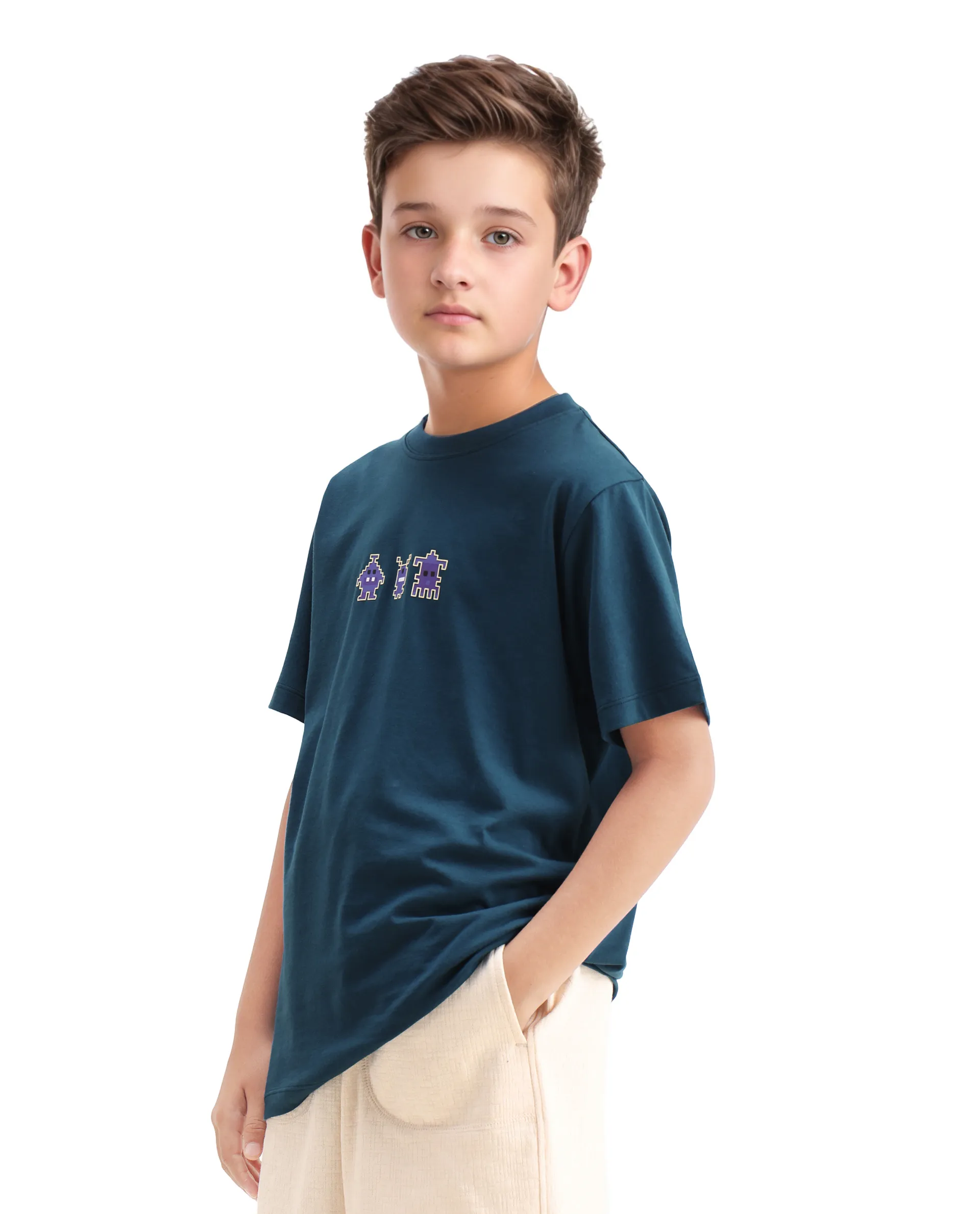 Rare Ones Kids Sung Teal Cotton Graphic Print Regular Fit T-Shirt - Image 5